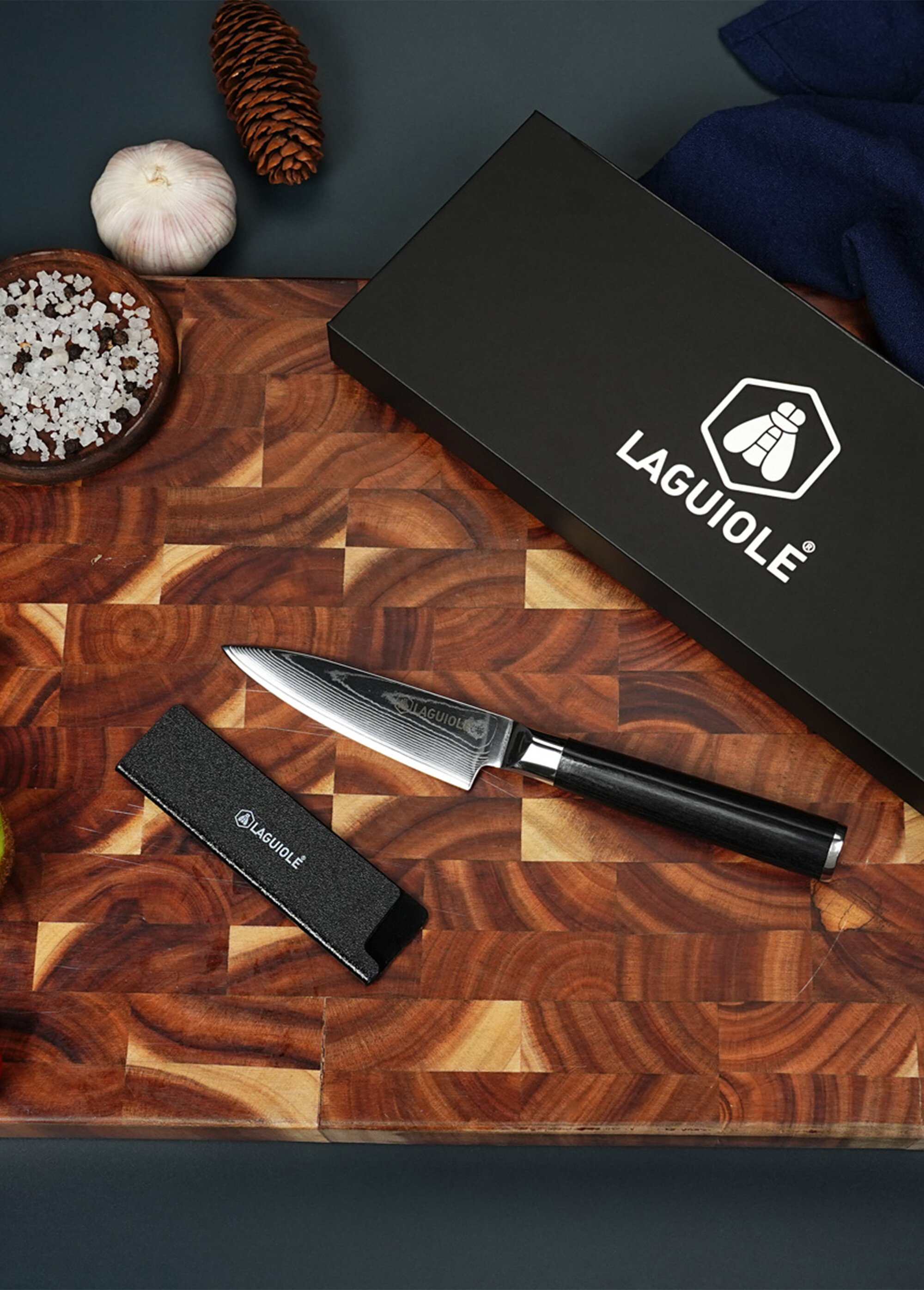 Couteau à légumes lame damas + étui, Core Noir 9171540 SI1