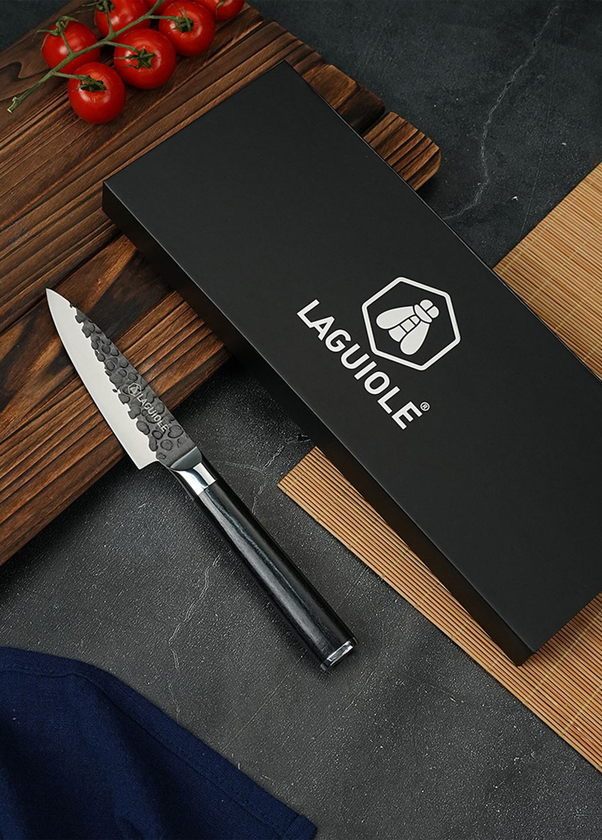 Couteau à légumes lame martelée + étui, Sen Noir 9171500 SI1