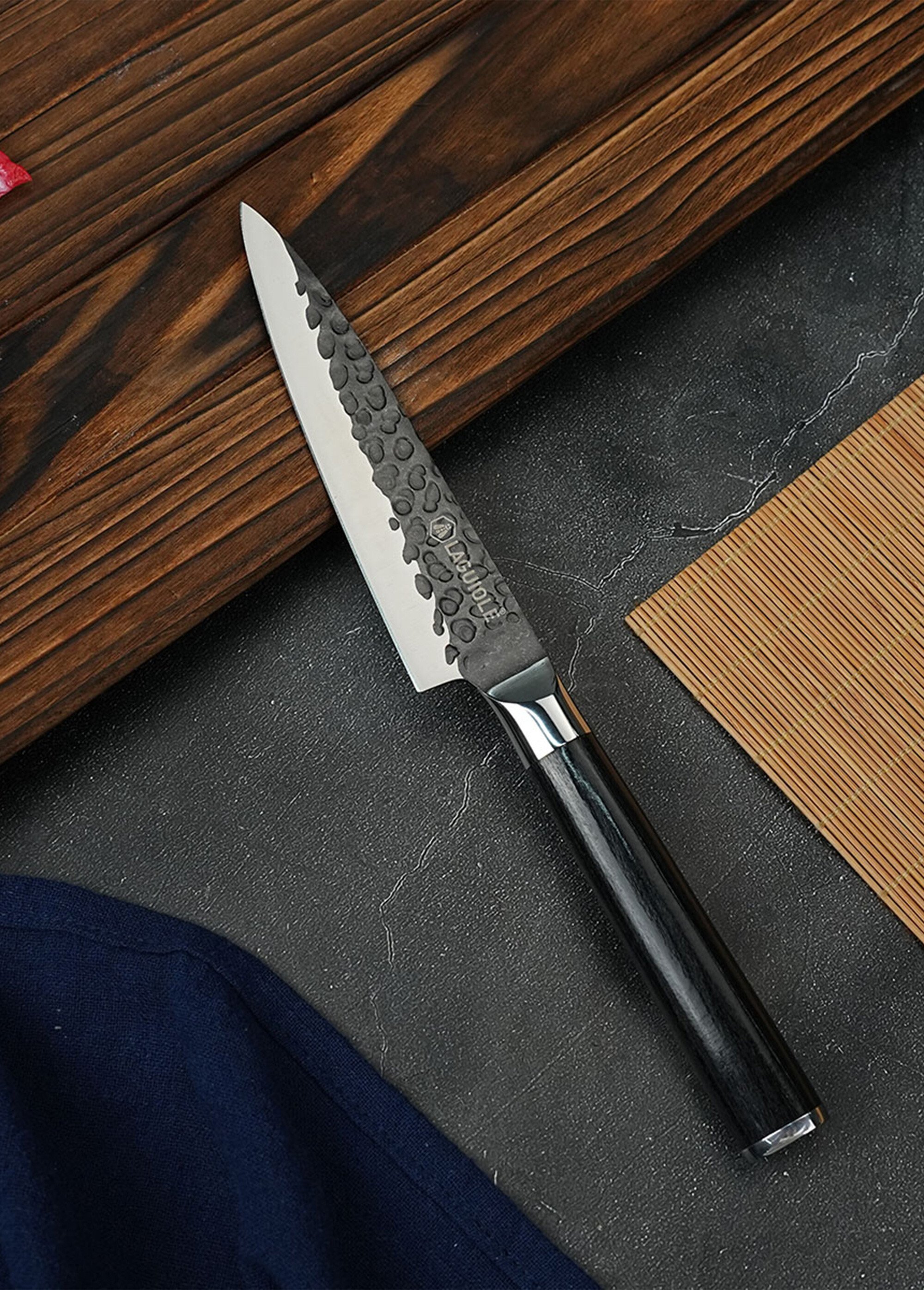 Couteau d'office lame martelée + étui, Sen Noir 9171510 SI1