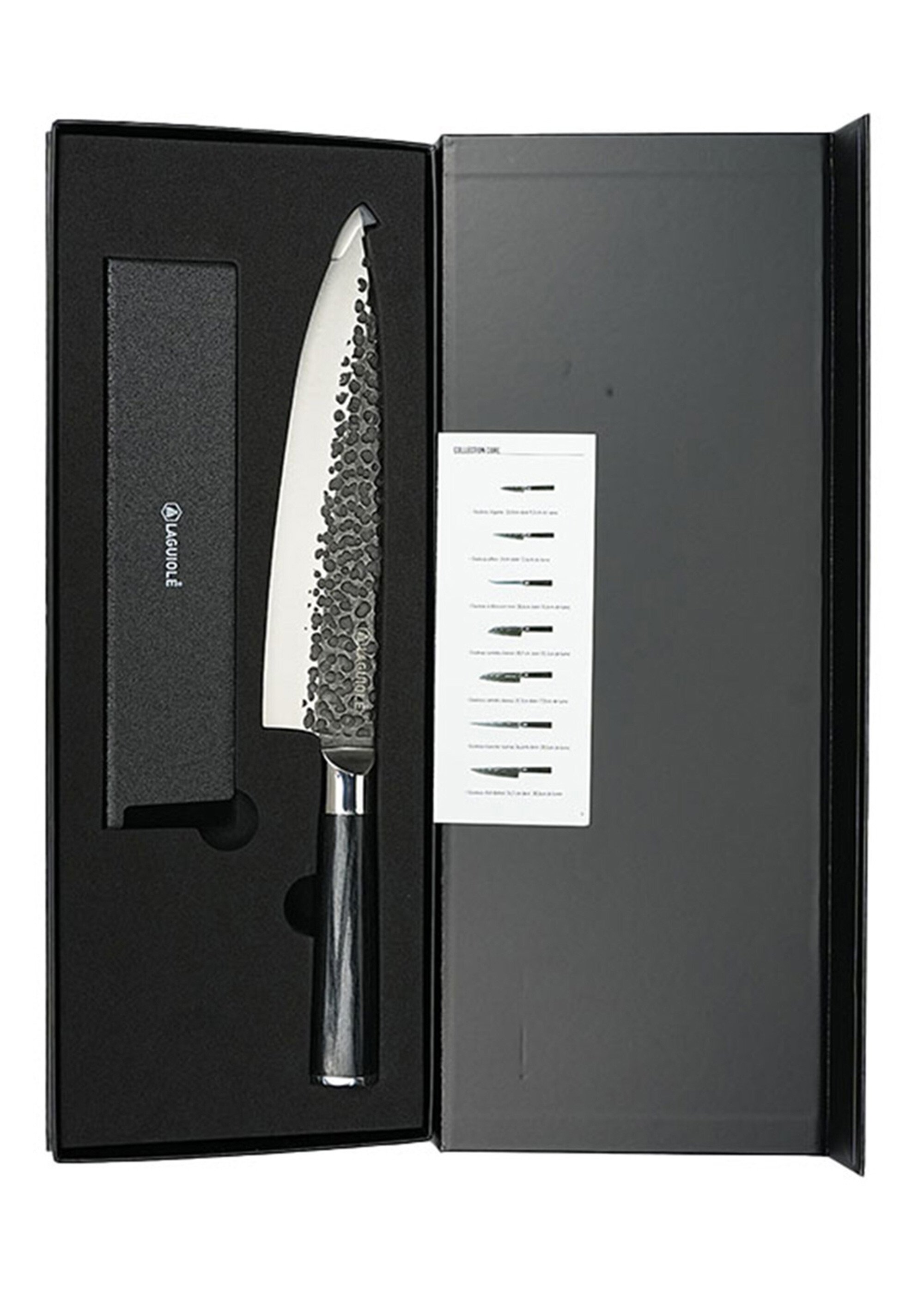 Couteau de chef lame martelée + étui, Sen Noir 9171535 DE1