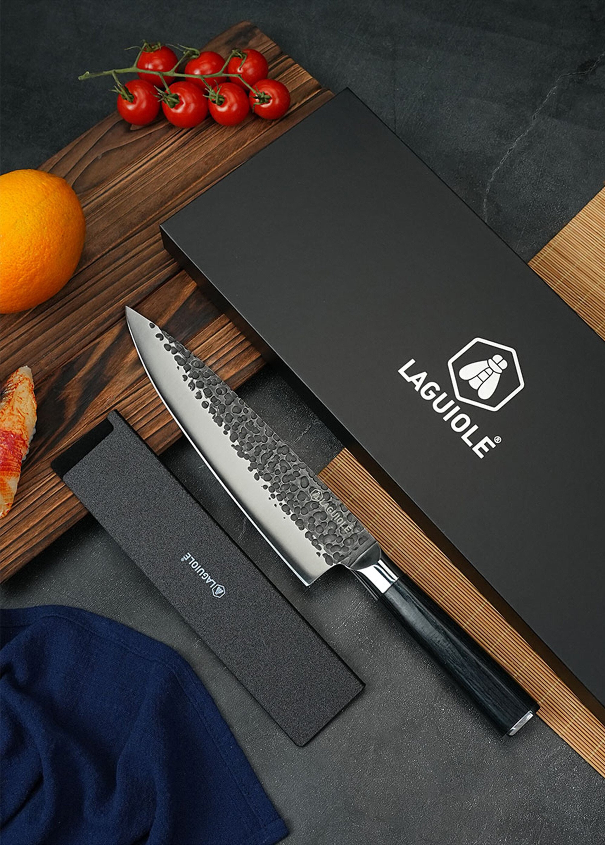 Couteau de chef lame martelée + étui, Sen Noir 9171535 SI1