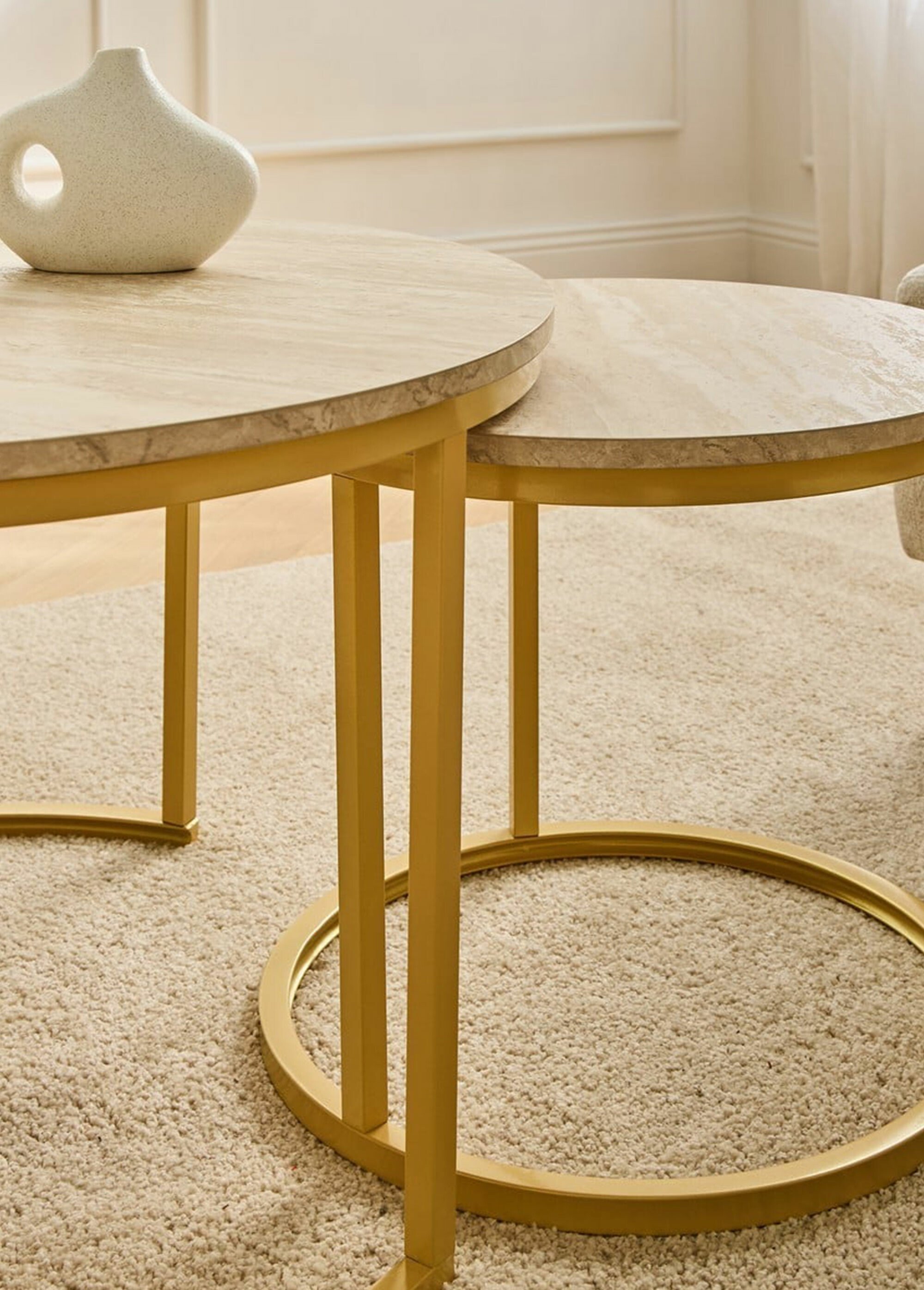 LENNY Tables basses effet travertin MARRON CAL-14947133 DE1