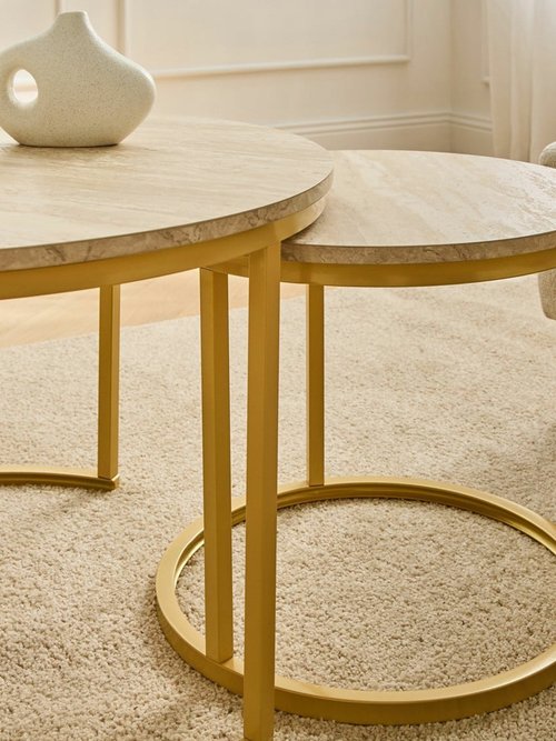 LENNY Tables basses effet travertin MARRON CAL-14947133 DE1