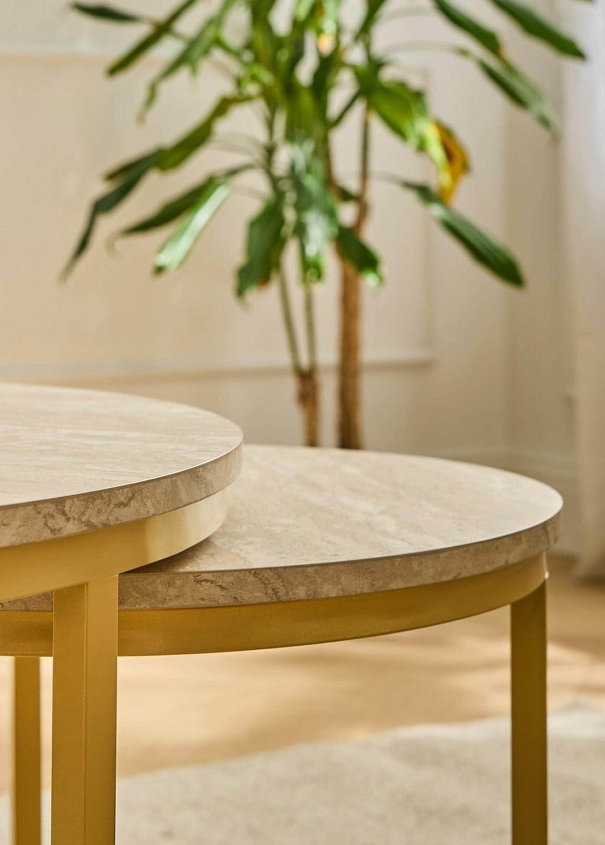 LENNY Tables basses effet travertin MARRON CAL-14947133 DE2