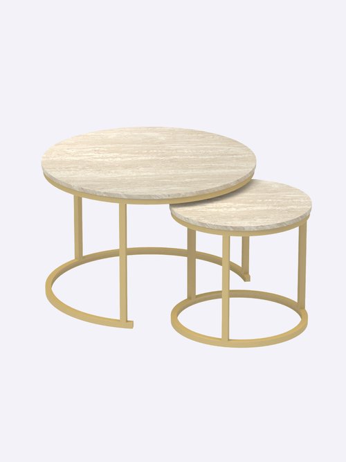 LENNY Tables basses effet travertin MARRON CAL-14947133 FA1