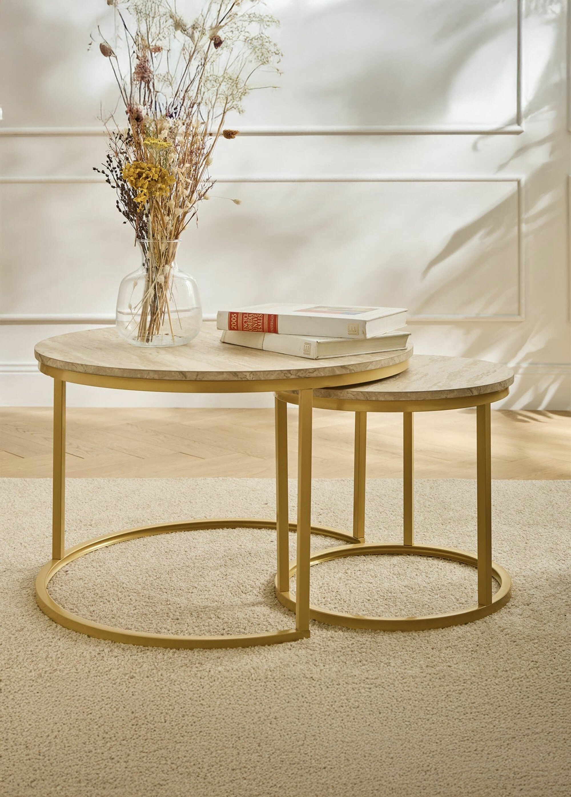 LENNY Tables basses effet travertin MARRON CAL-14947133 SI1