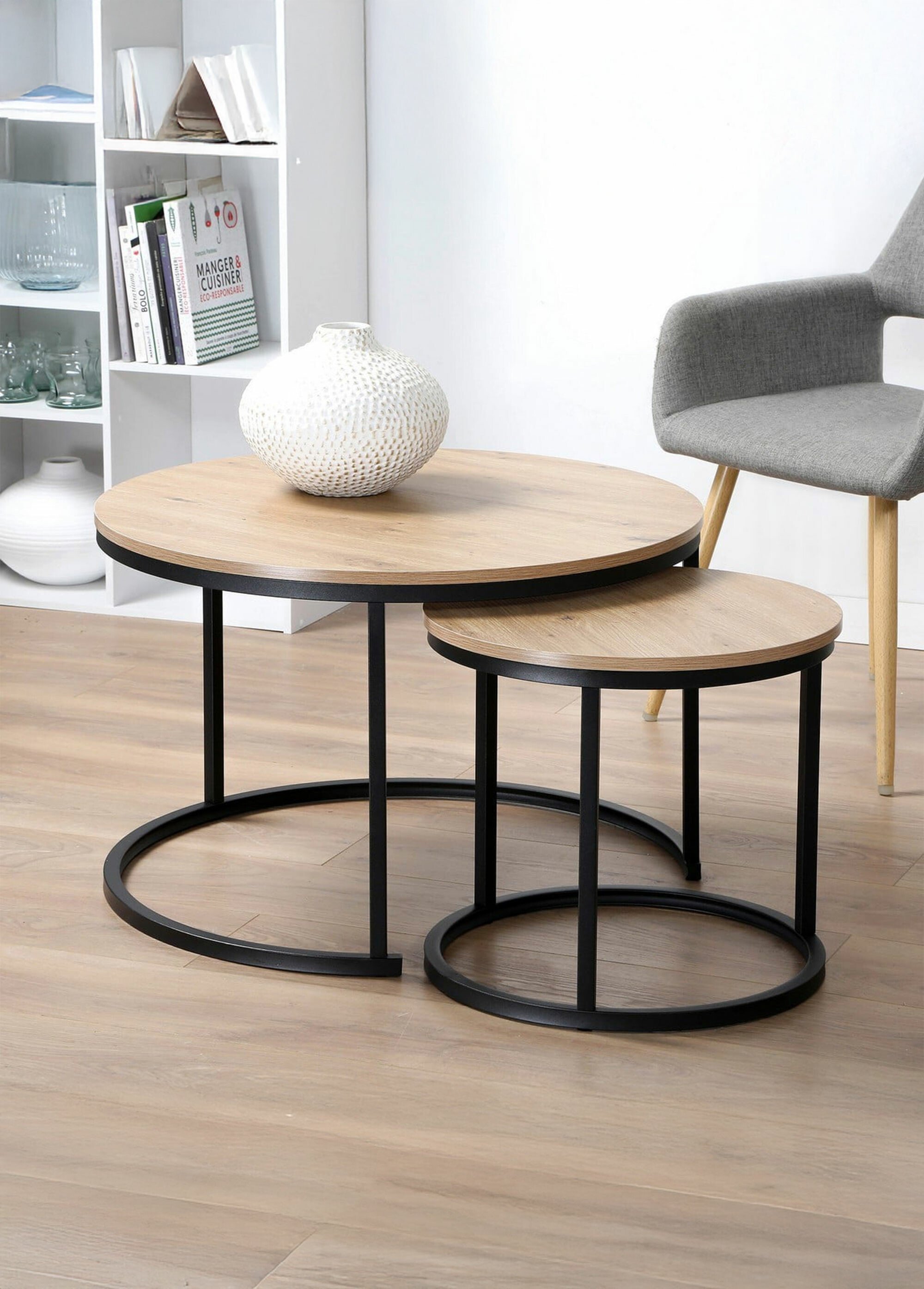 LENNY Tables basses plateau effet chêne MARRON CAL-13260133 SI1