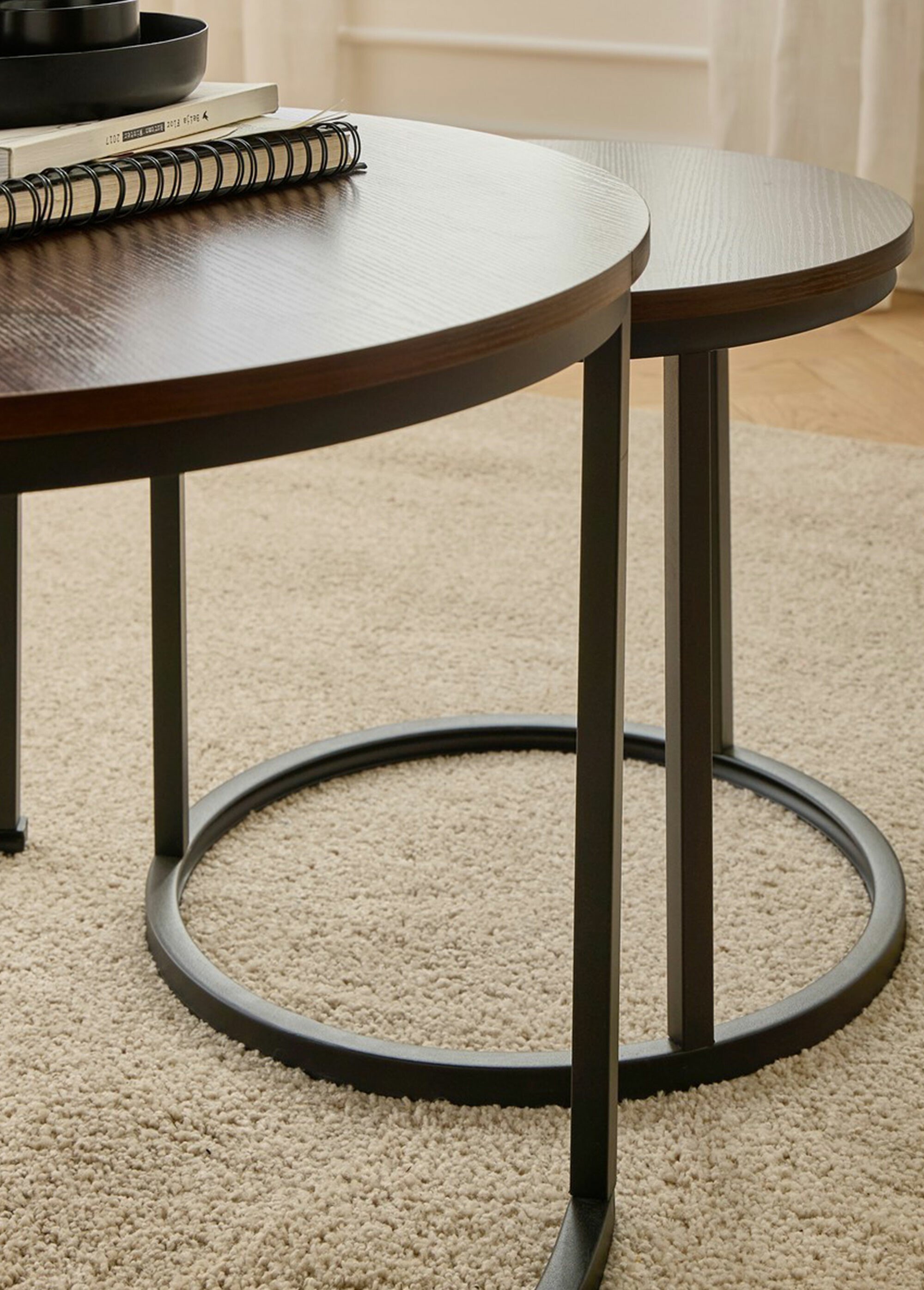 LENNY Tables basses plateau effet noyer