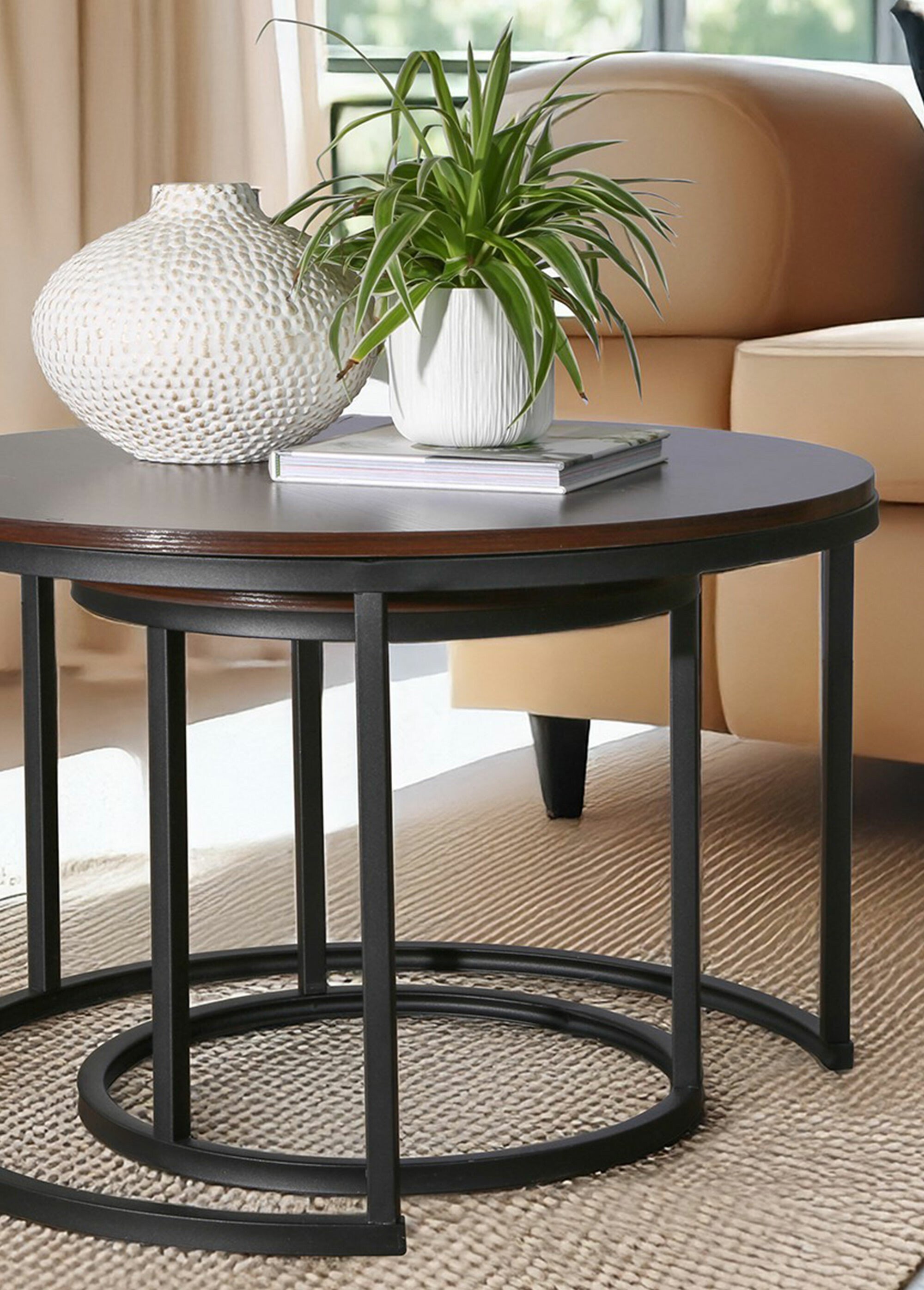 LENNY Tables basses plateau effet noyer MARRON CAL-14738133 DE2