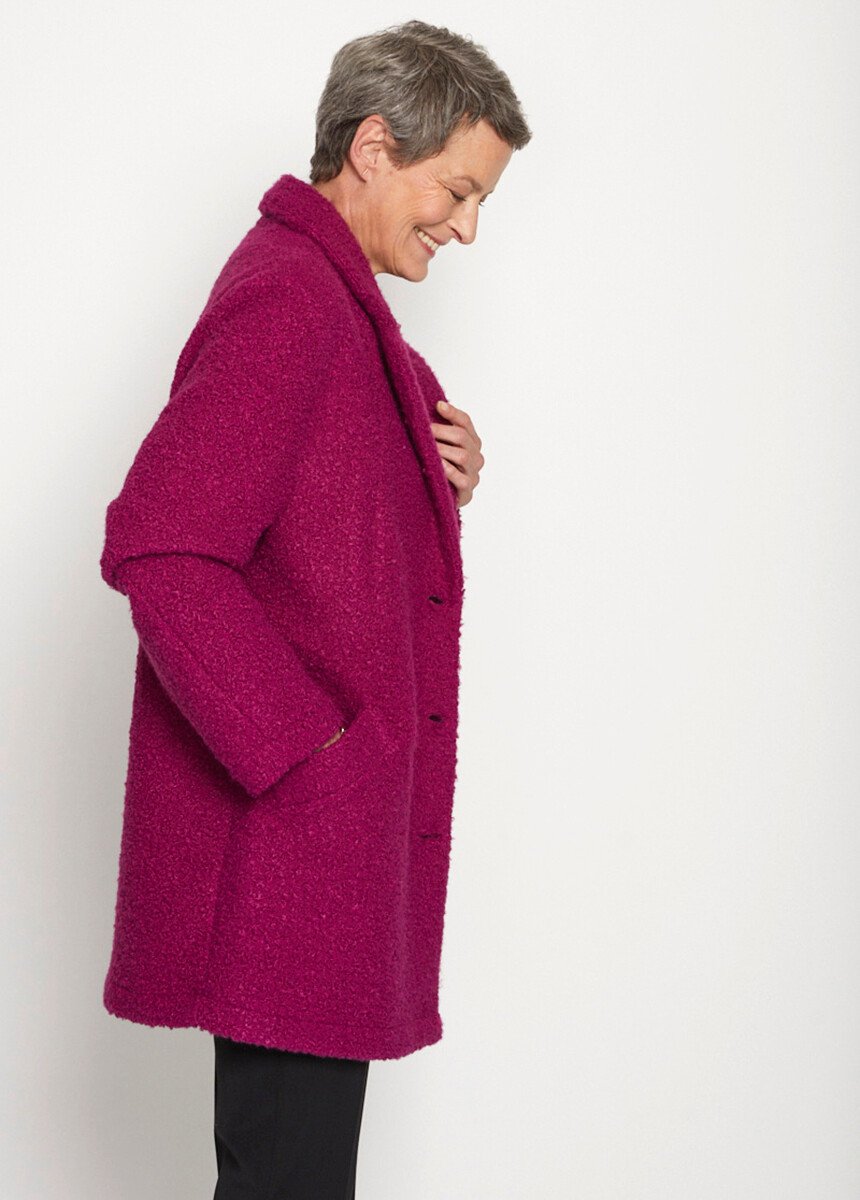 Manteau tissu bouclette mi-long boutonné Femme Rose TERENCE DR1