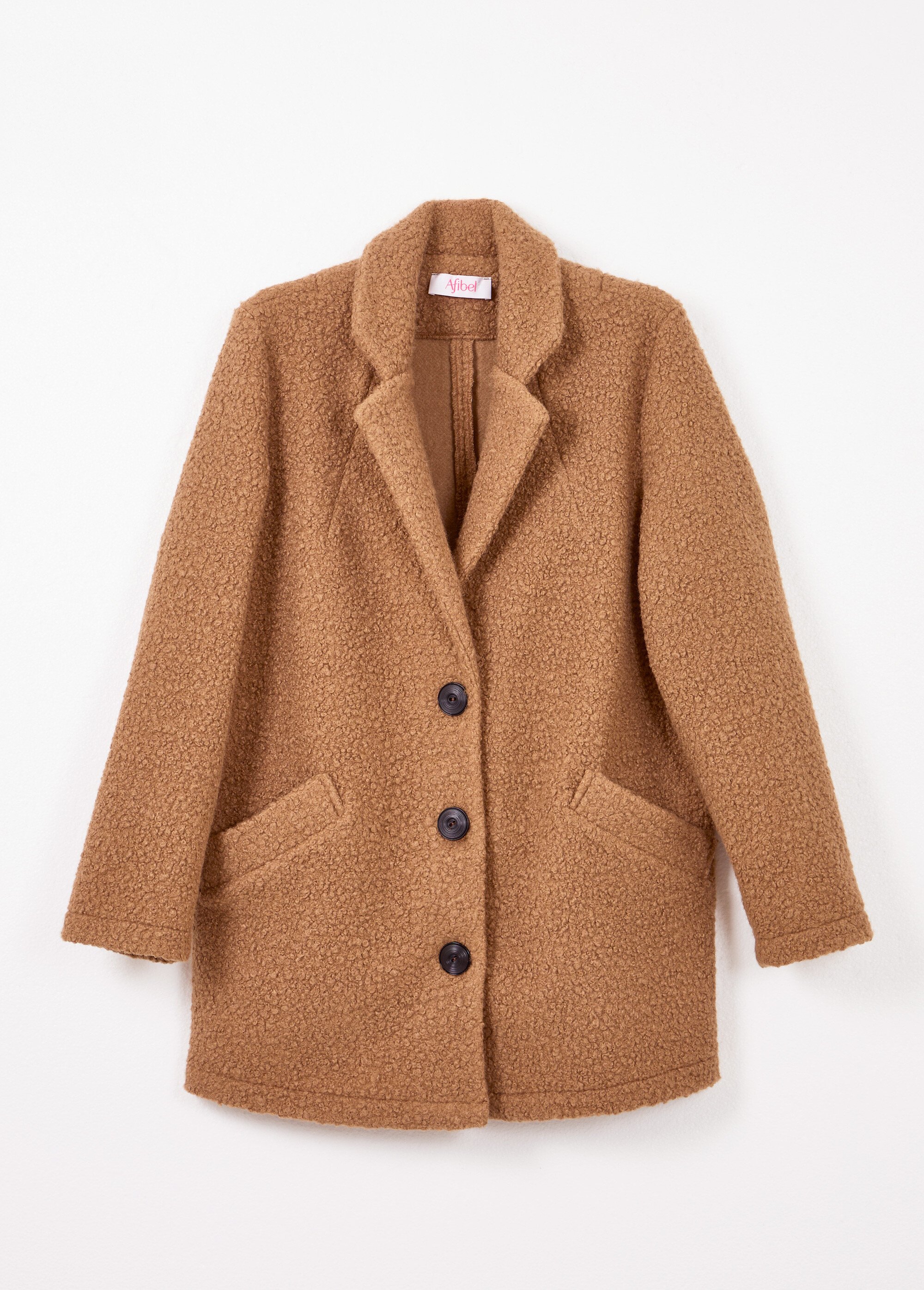 Manteau tissu bouclette mi-long boutonné Femme Marron TERENCE AP1