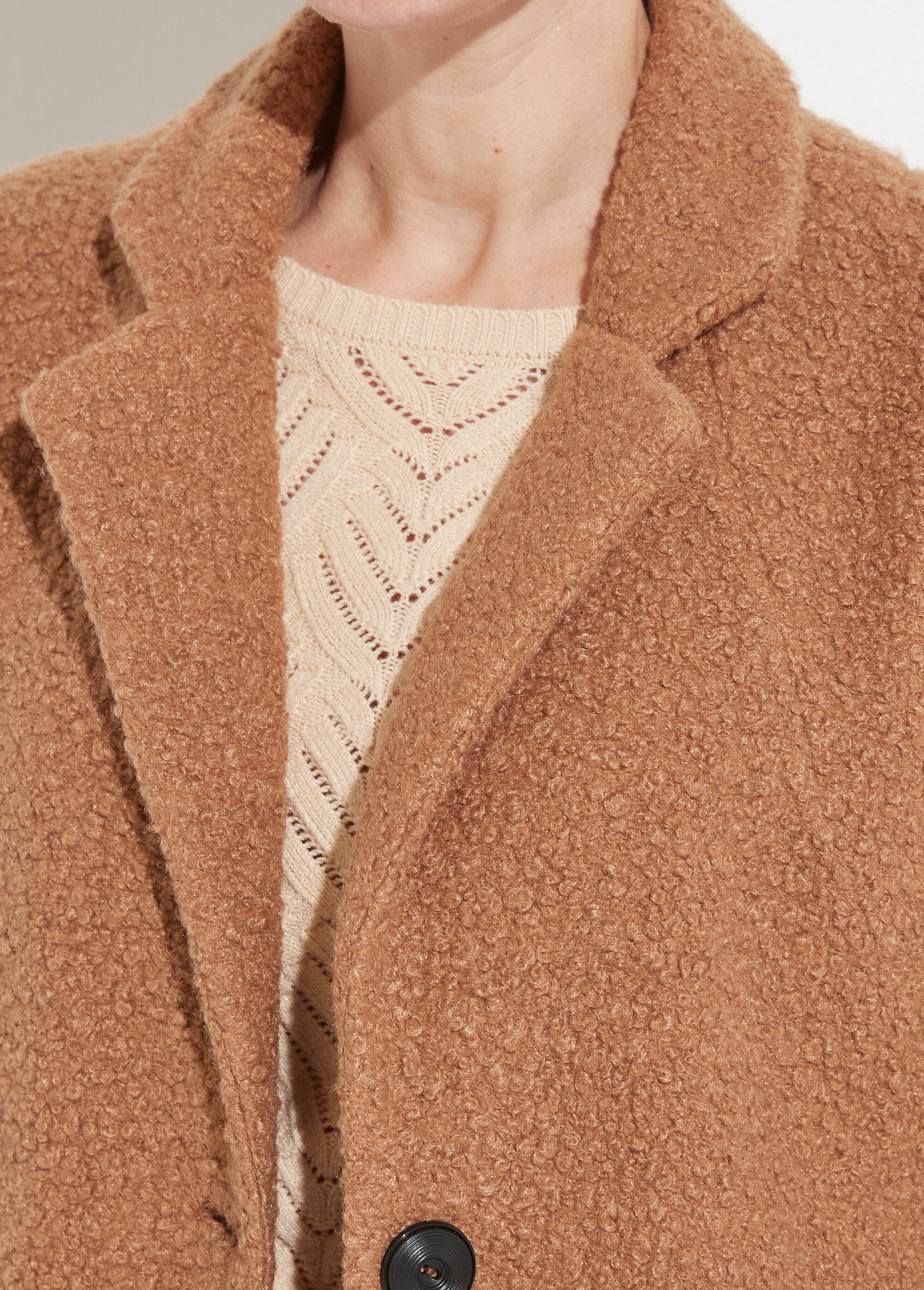 Manteau tissu bouclette mi-long boutonné Femme Marron TERENCE DE1