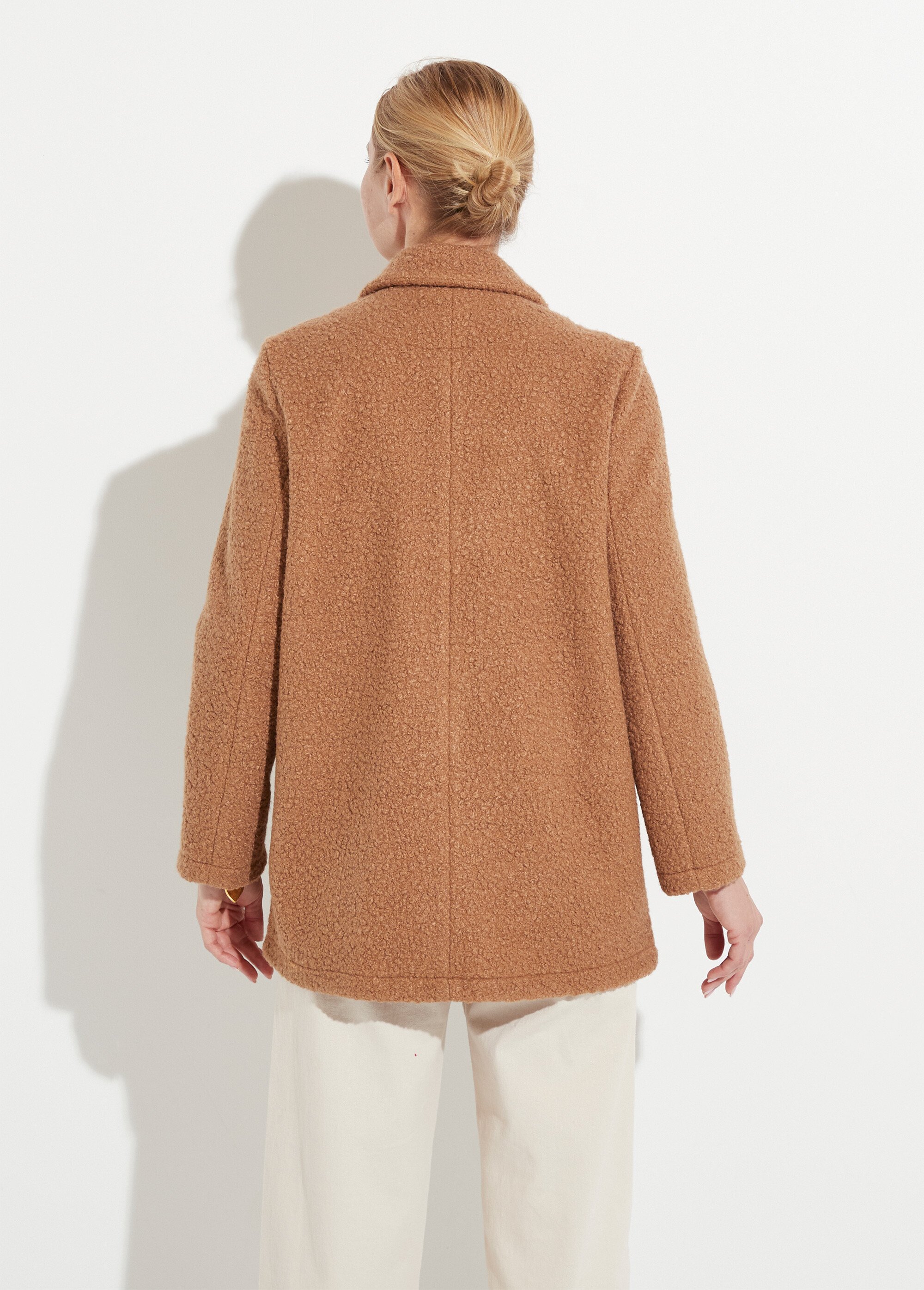 Manteau tissu bouclette mi-long boutonné Femme Marron TERENCE DO1