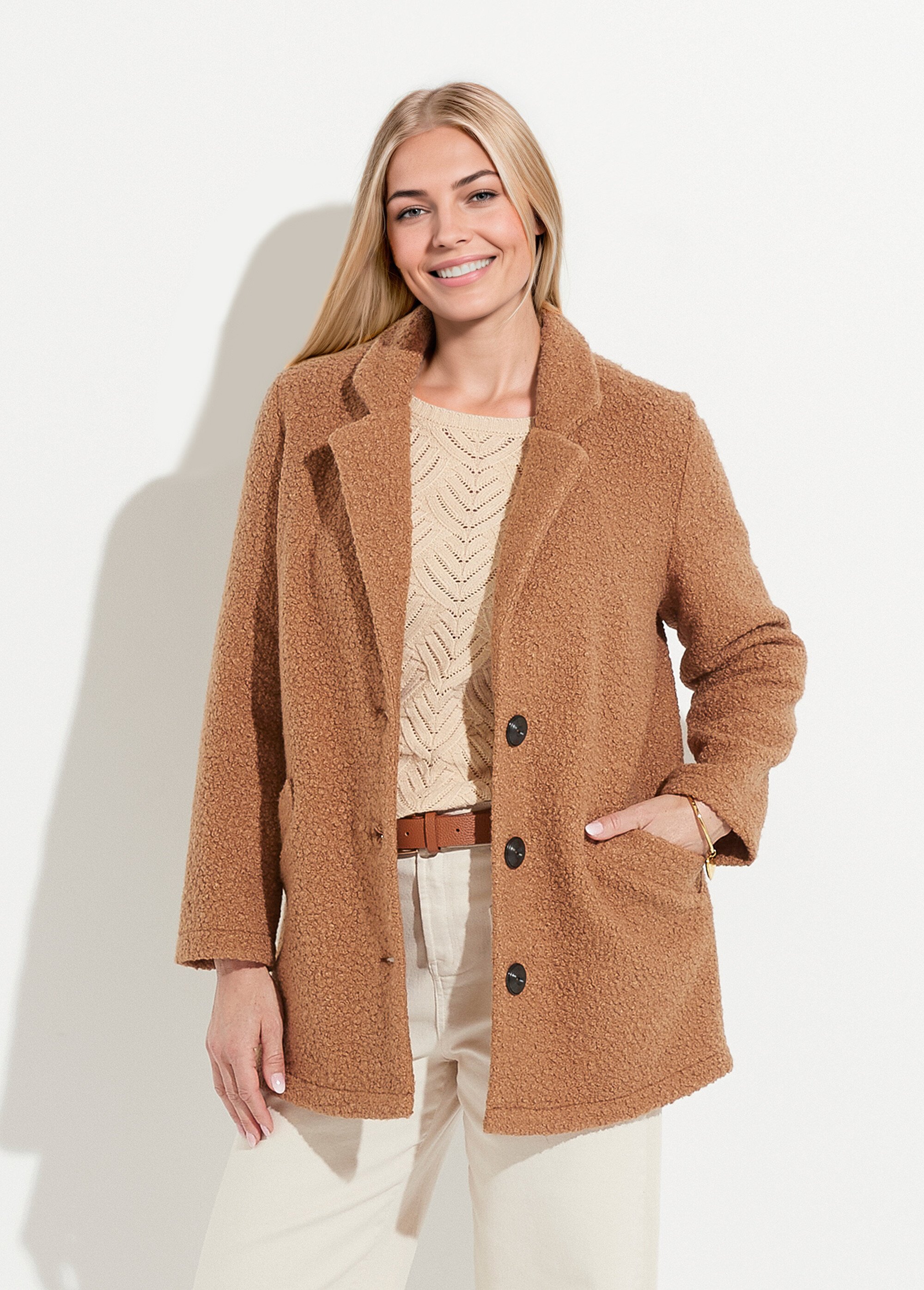 Manteau tissu bouclette mi-long boutonné Femme Marron TERENCE FA1