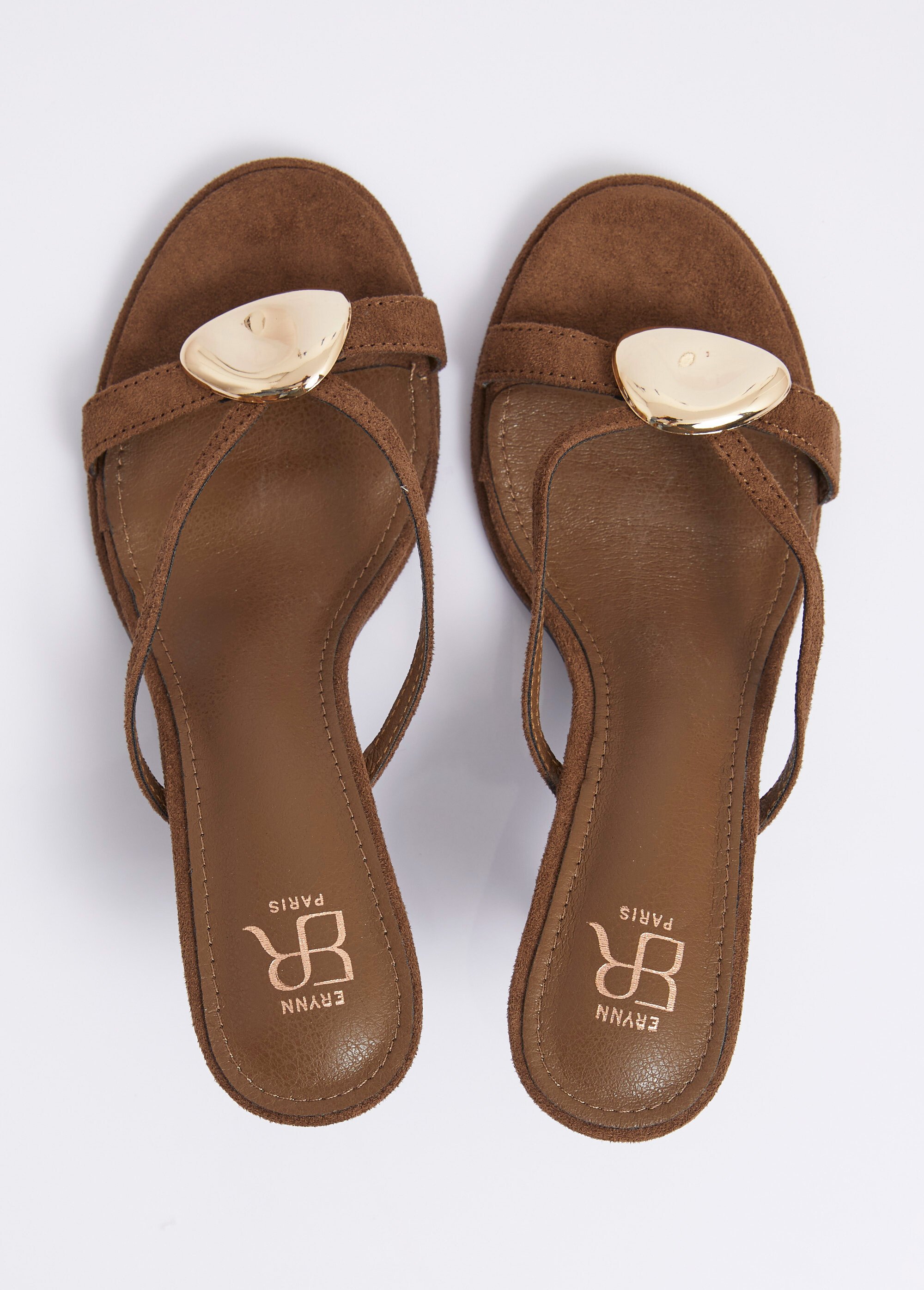 Mules croisées talon fin et détail métal Femme Marron ERYGG-110 OV1
