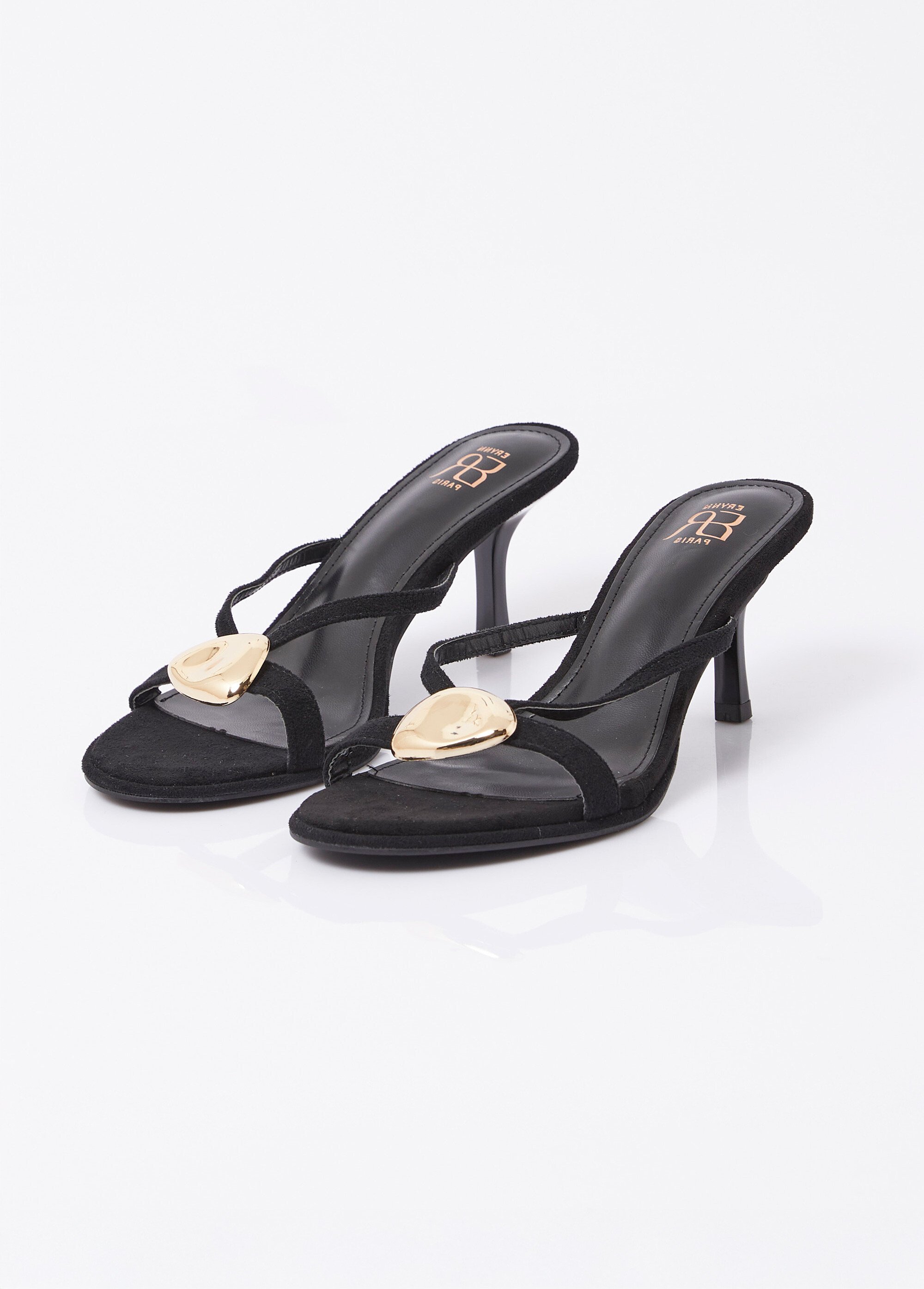 Mules croisées talon fin et détail métal Femme Noir ERYGG-110 DE1