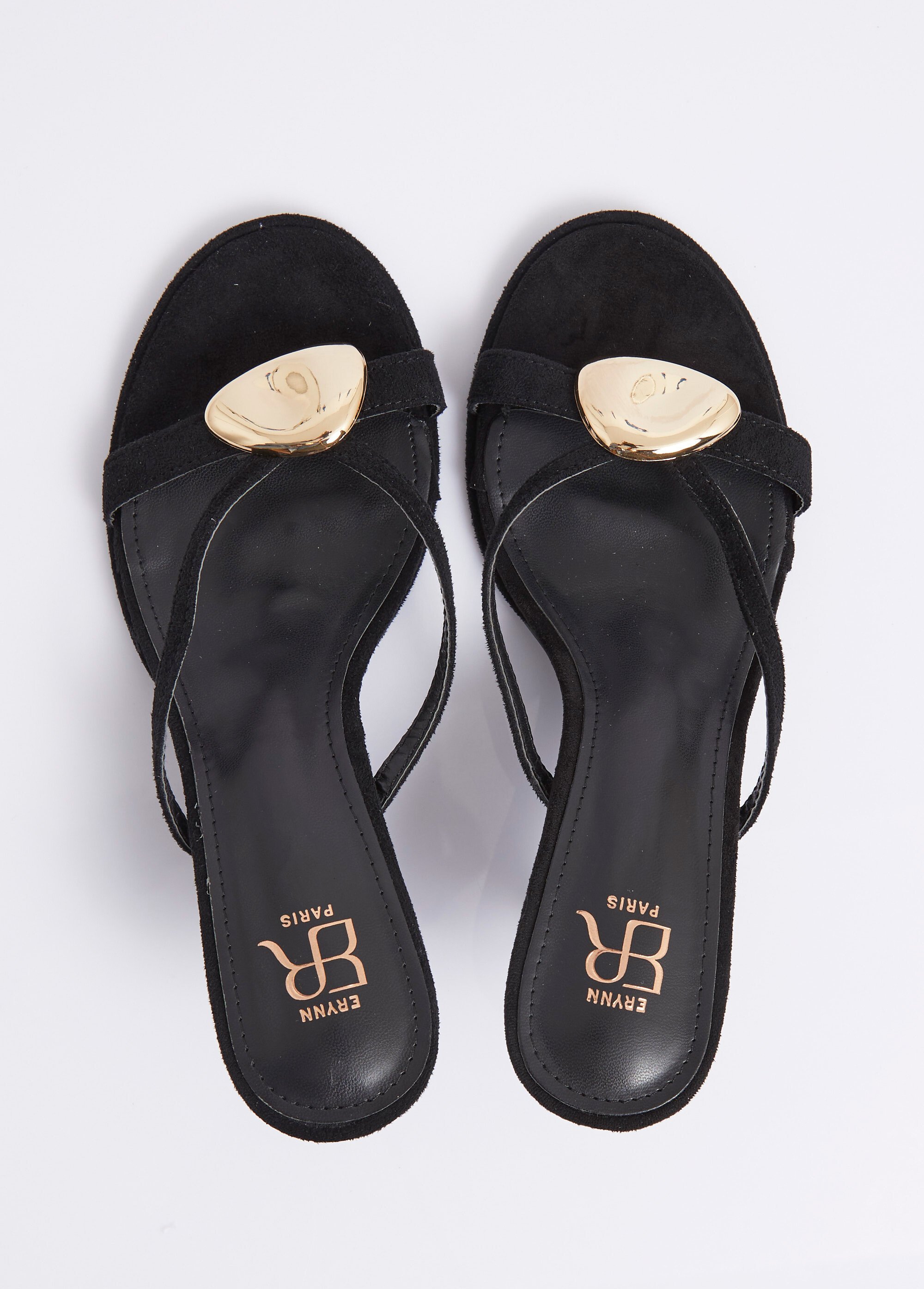 Mules croisées talon fin et détail métal Femme Noir ERYGG-110 OV1