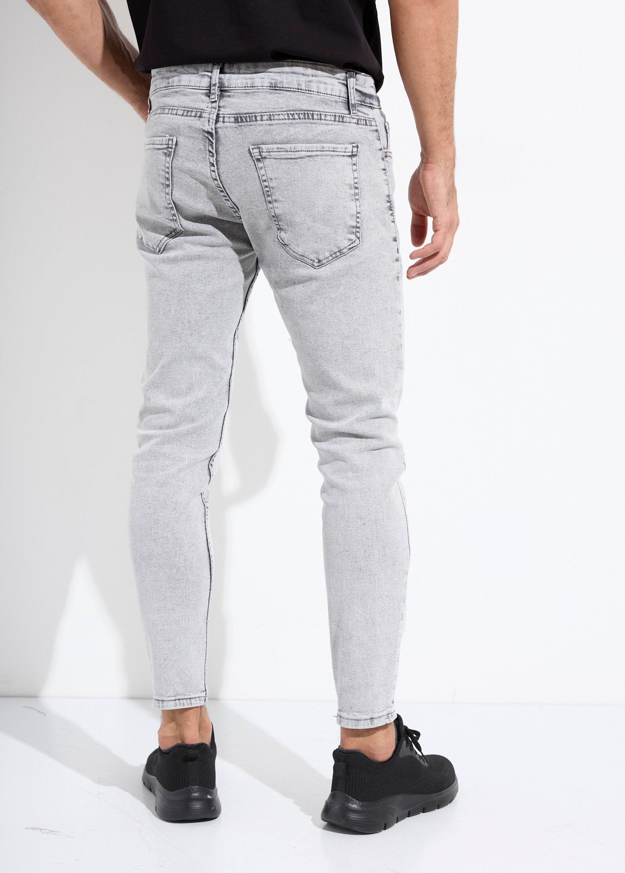 Jean 5 poches slim délavé, coupe slim Homme Gris MAX386 DO1