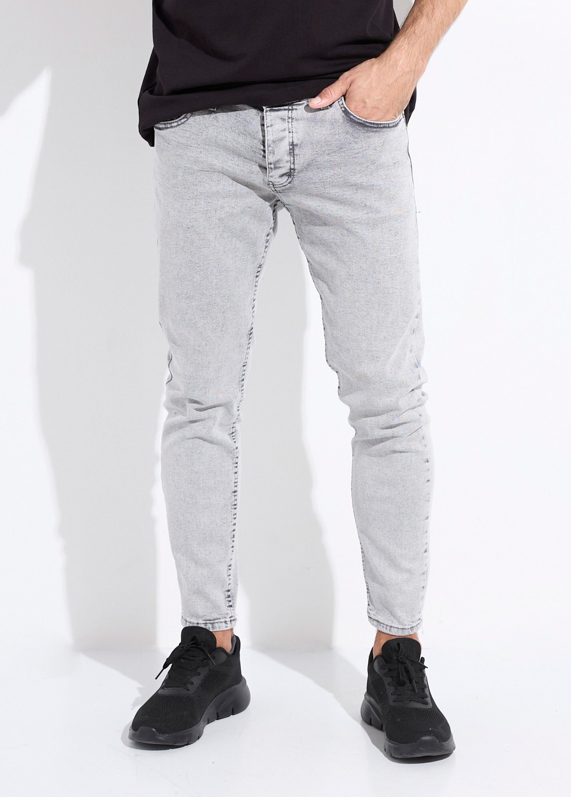 Jean 5 poches slim délavé, coupe slim Homme Gris MAX386 FA1