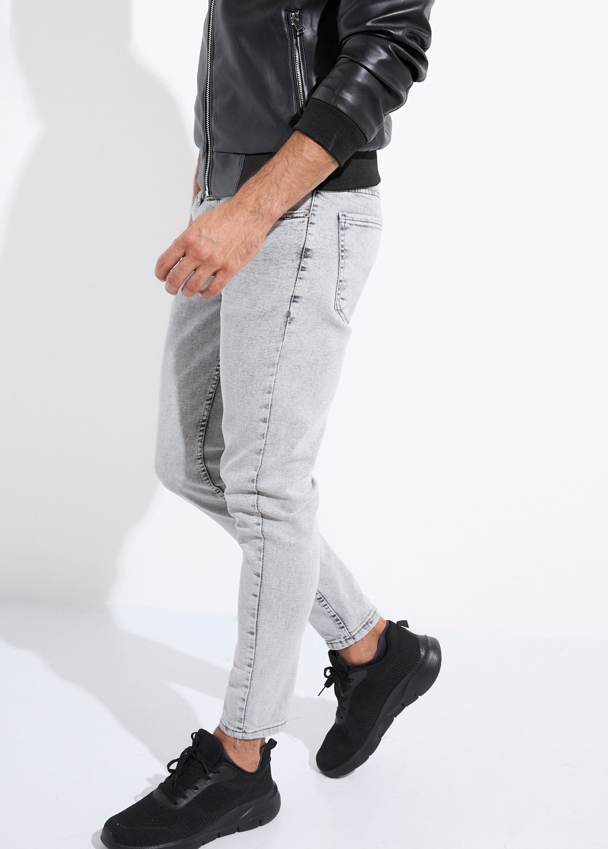 Jean 5 poches slim délavé, coupe slim Homme Gris MAX386 MV1