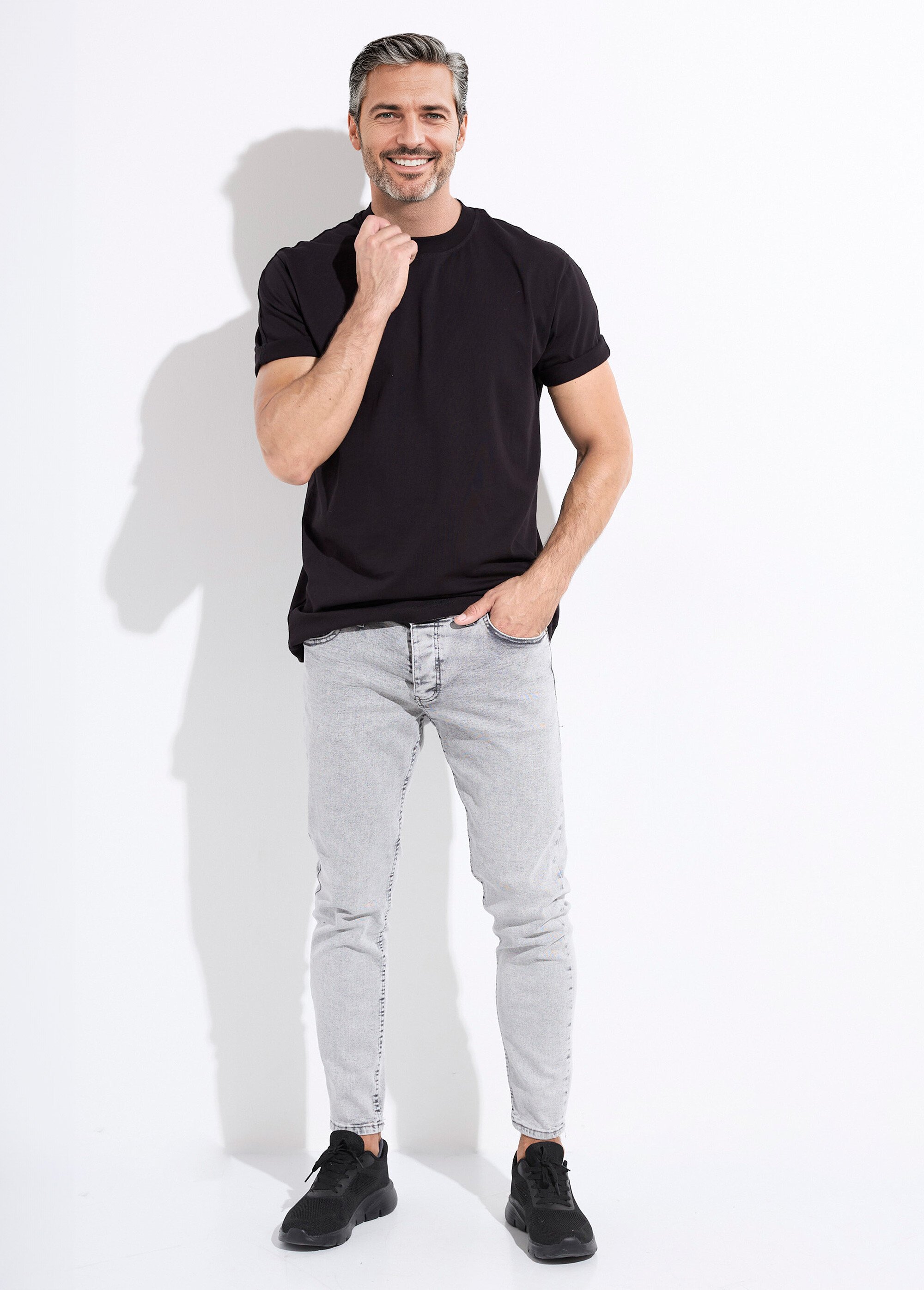Jean 5 poches slim délavé, coupe slim Homme Gris MAX386 SF1