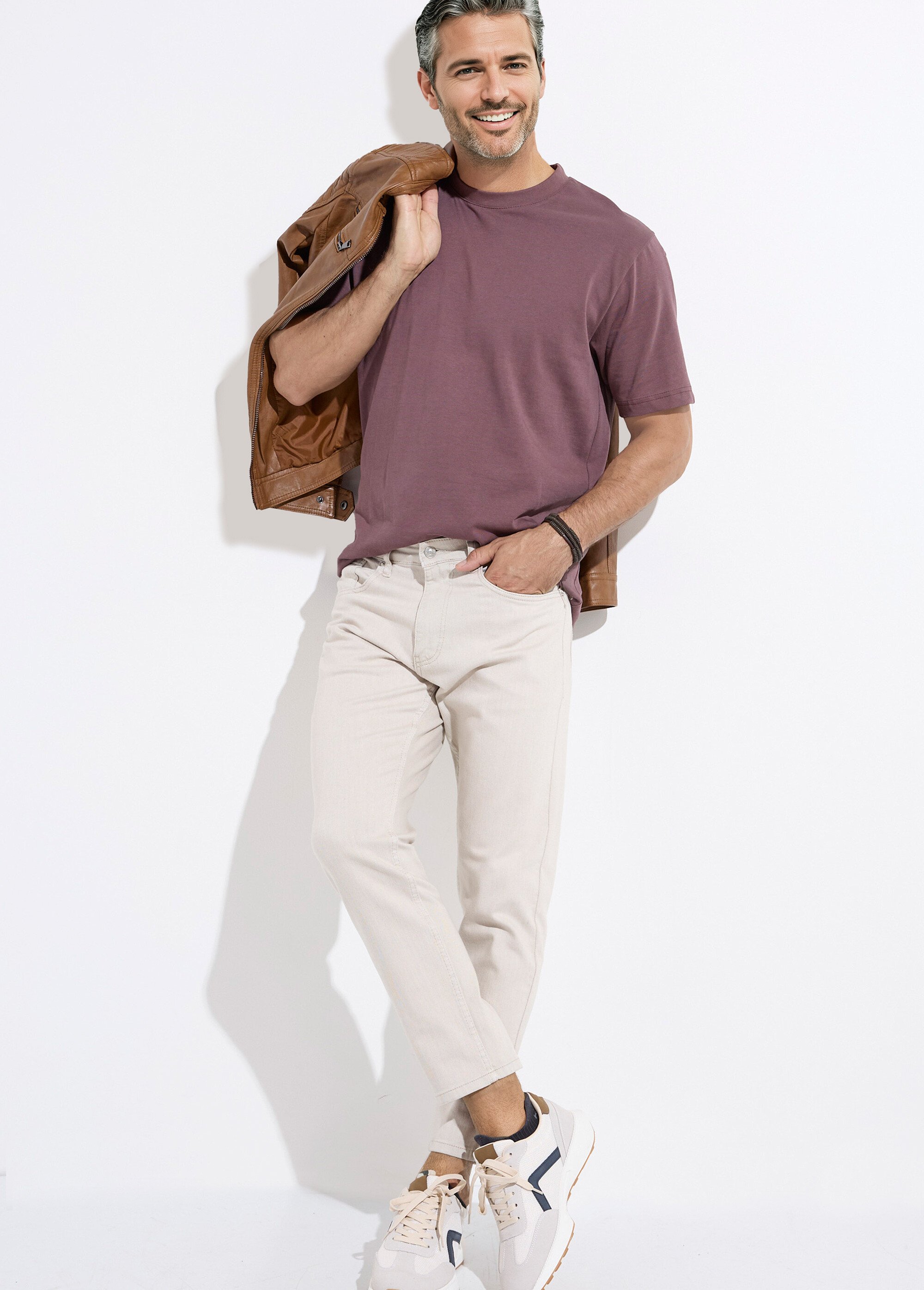 Jean 5 poches denim clair, coupe droite Homme Beige MAX5900-S66 MV1