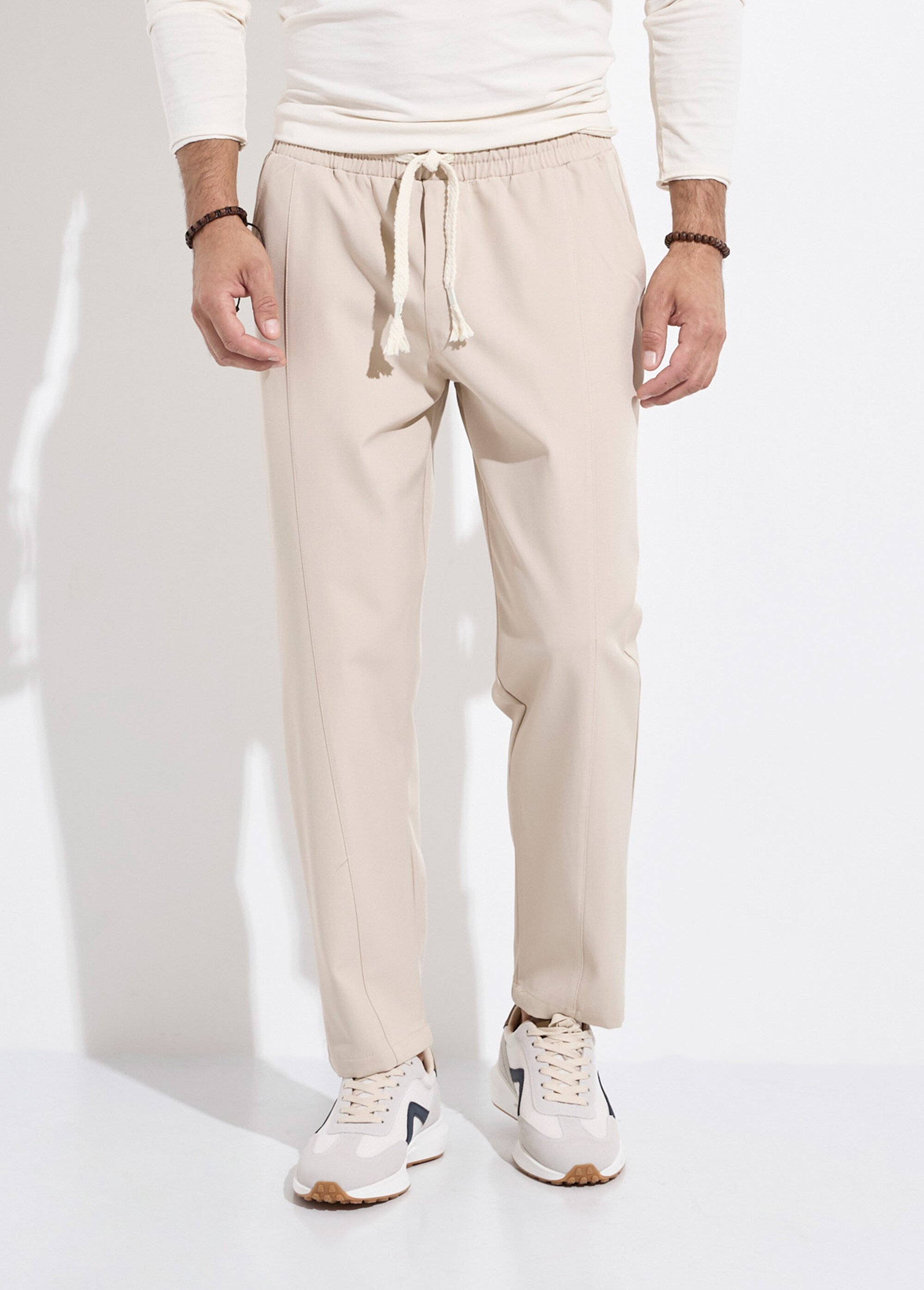 Pantalon sportswear en maille, élastiqué Homme Beige MENMP6611 FA1