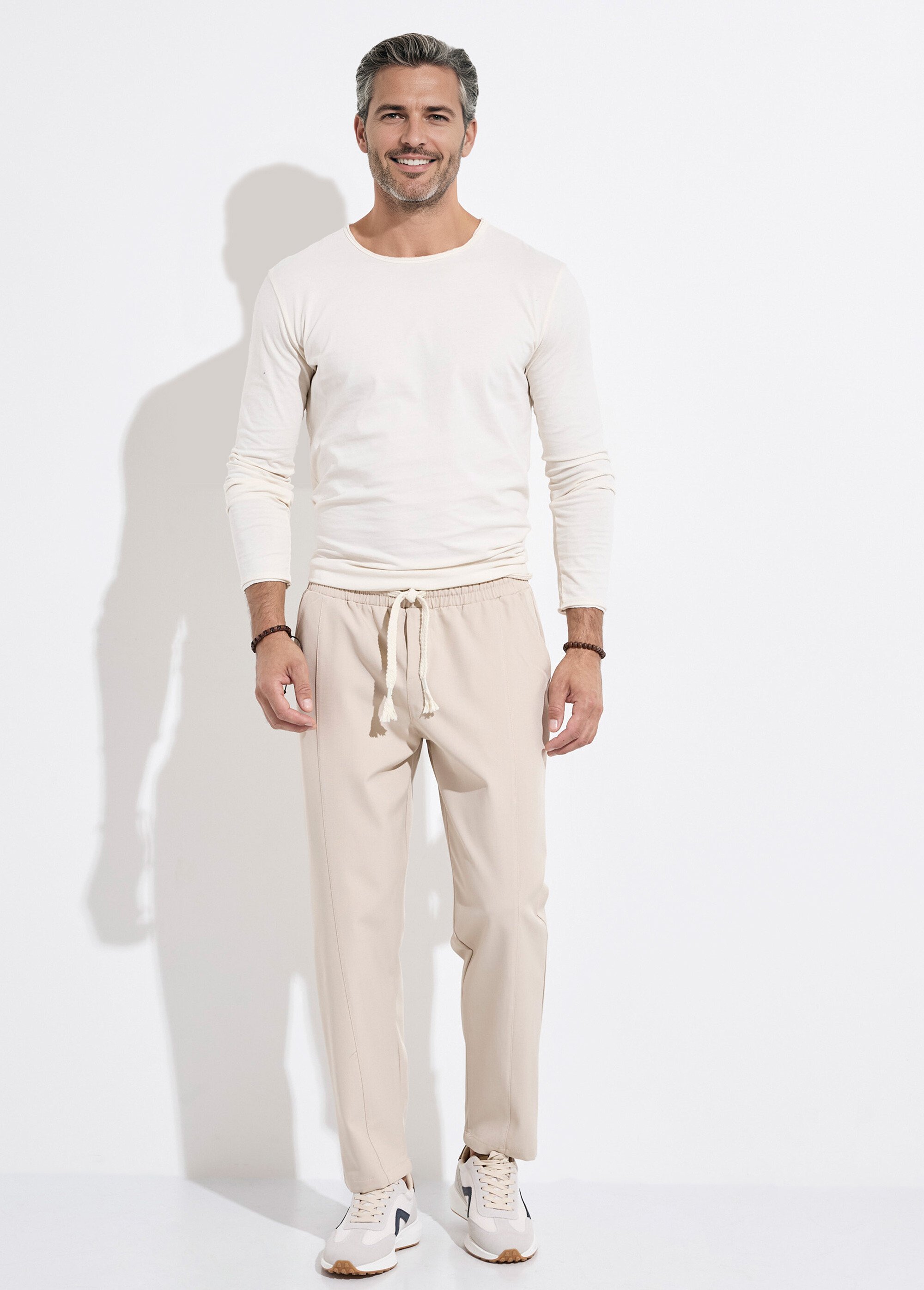 Pantalon sportswear en maille, élastiqué Homme Beige MENMP6611 SF1