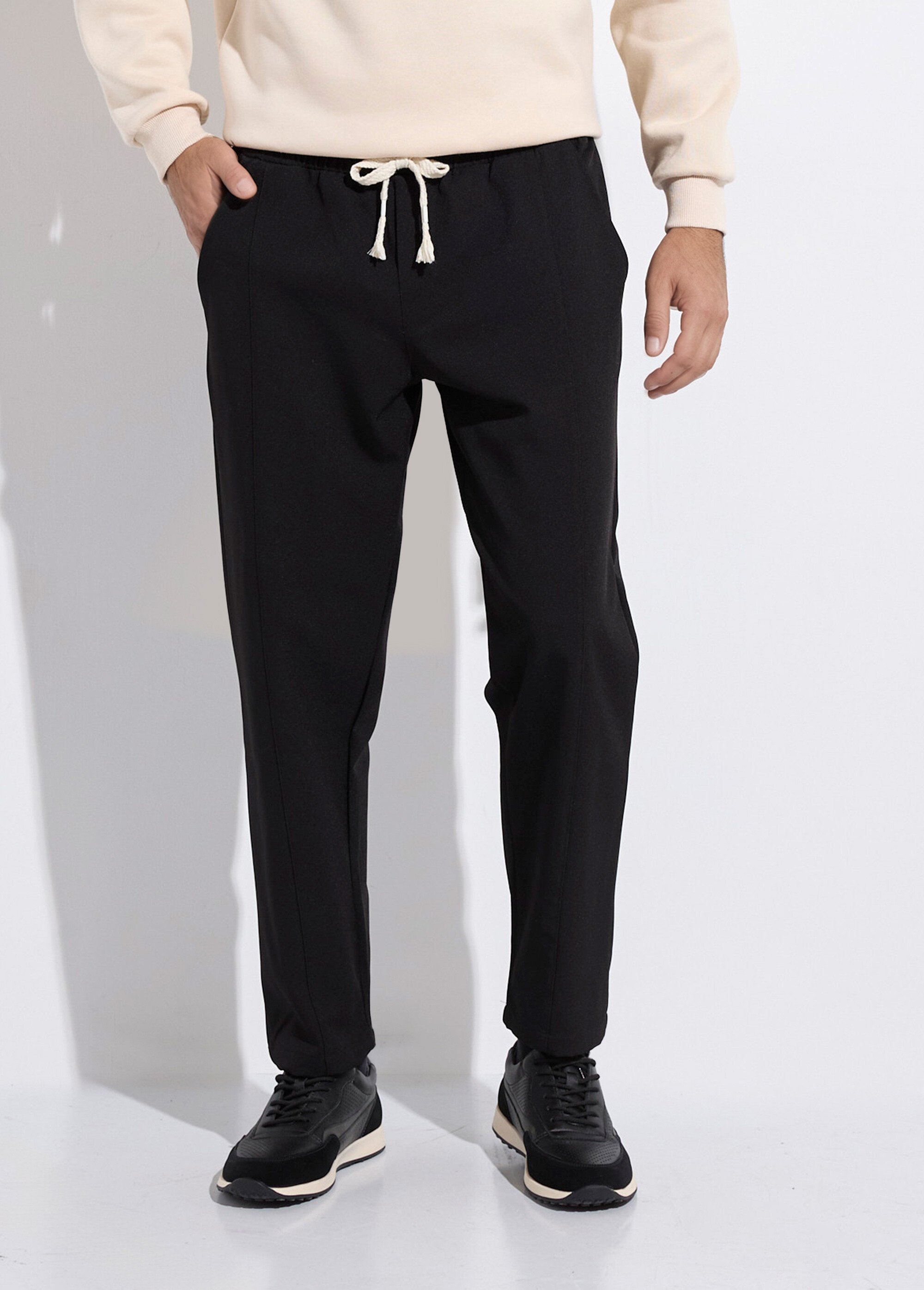 Pantalon sportswear en maille, élastiqué Homme Noir MENMP6611 FA1