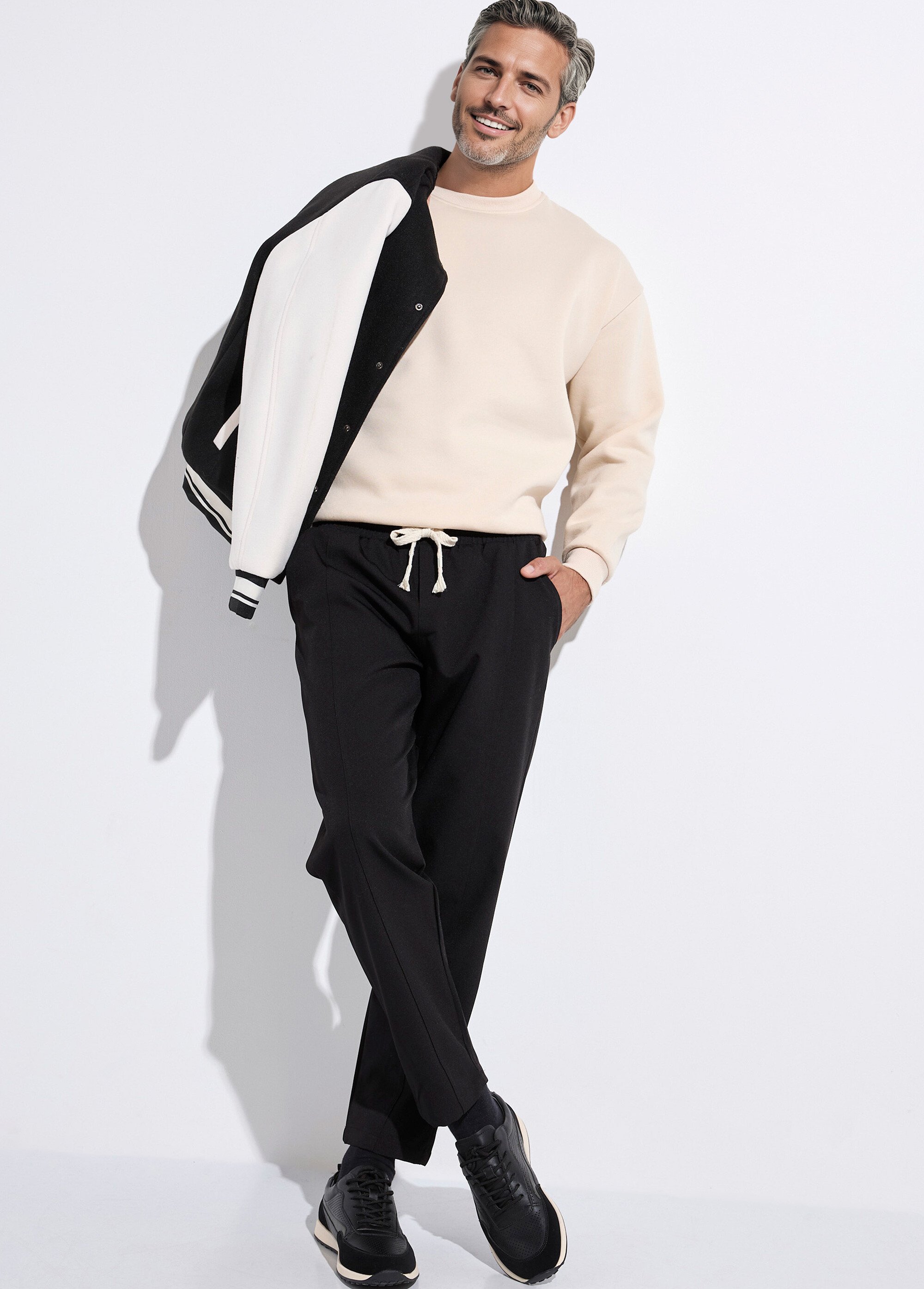 Pantalon sportswear en maille, élastiqué