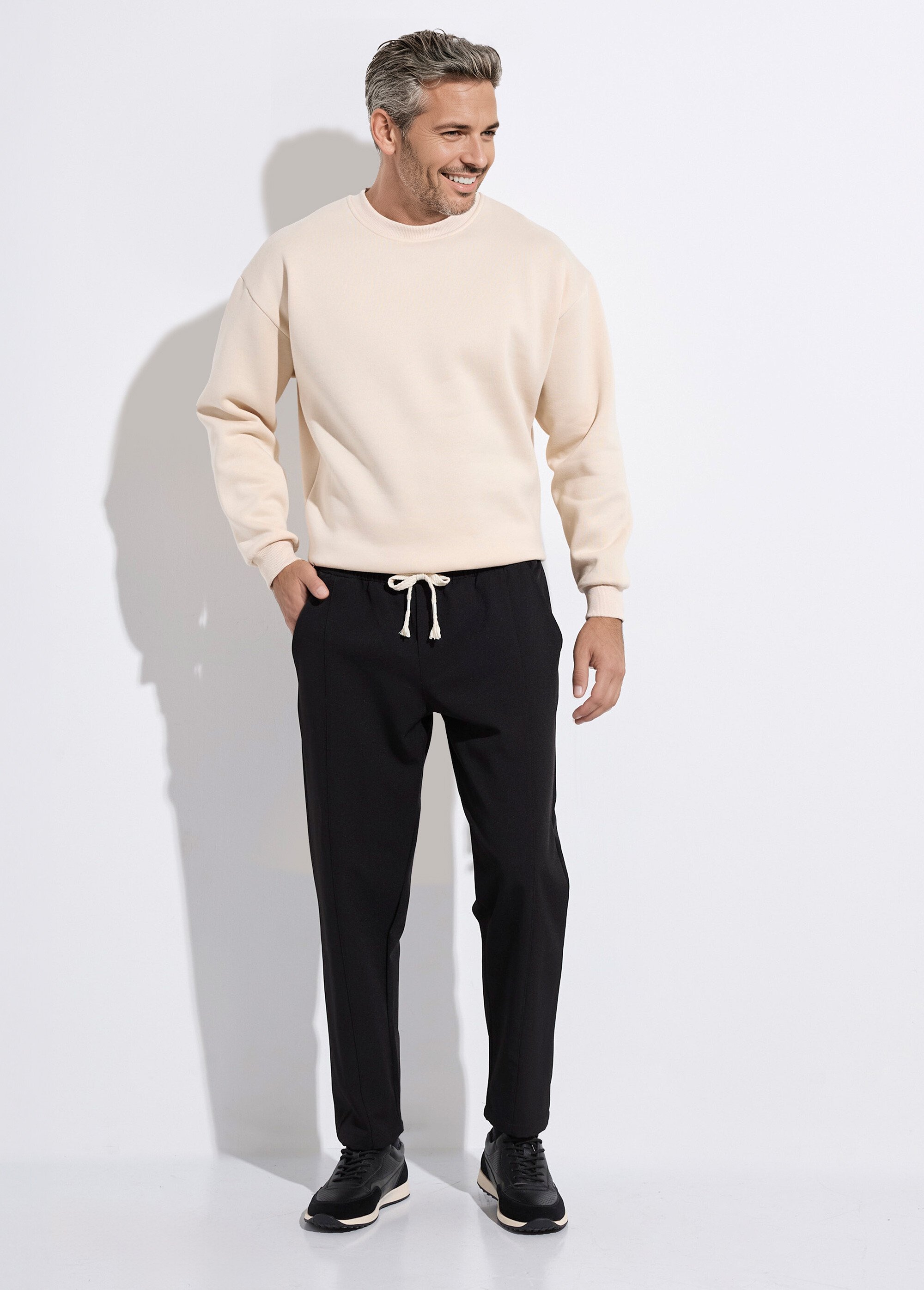 Pantalon sportswear en maille, élastiqué Homme Noir MENMP6611 SF1