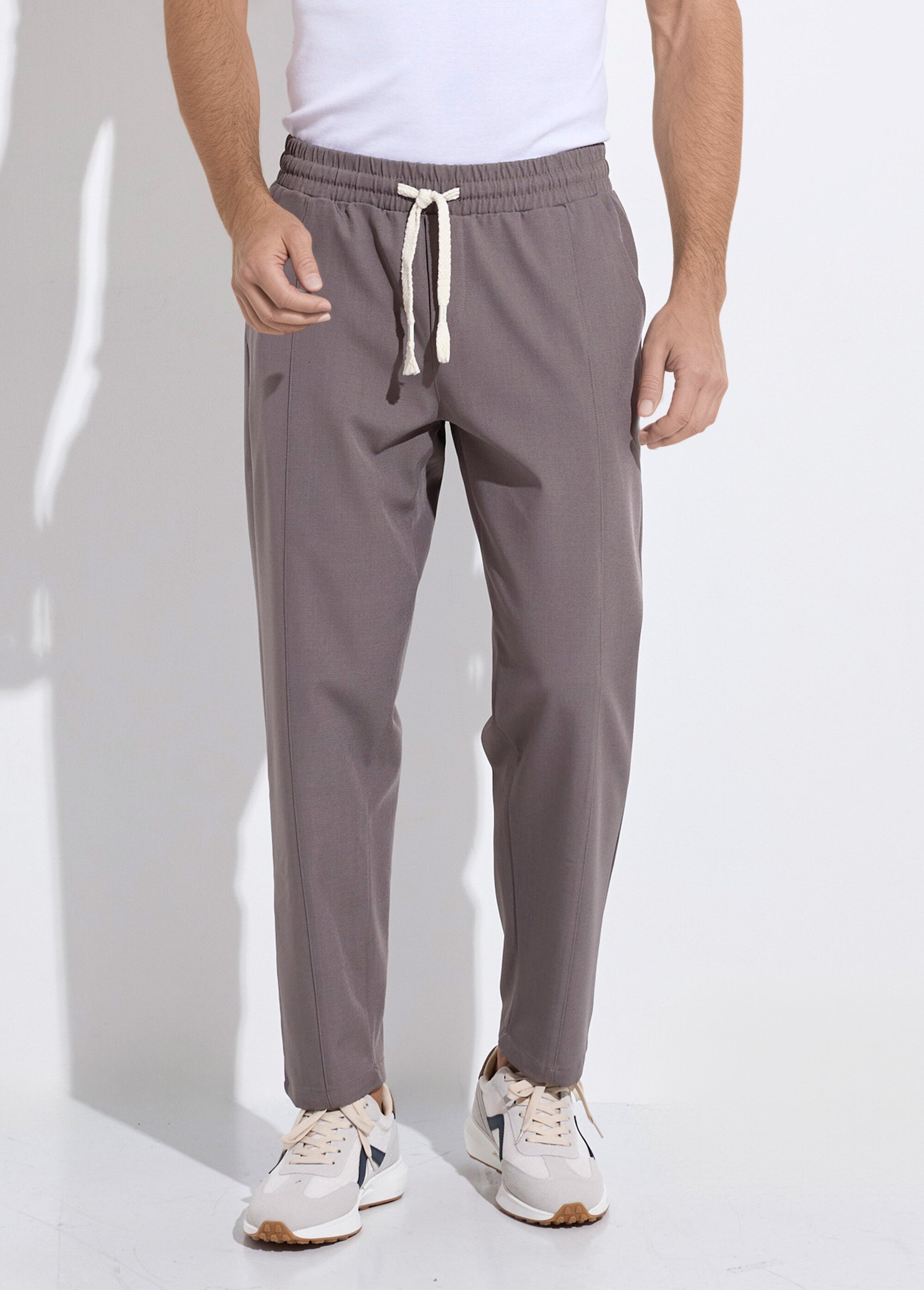 Pantalon sportswear en maille, élastiqué Homme Gris MENMP6611 FA1