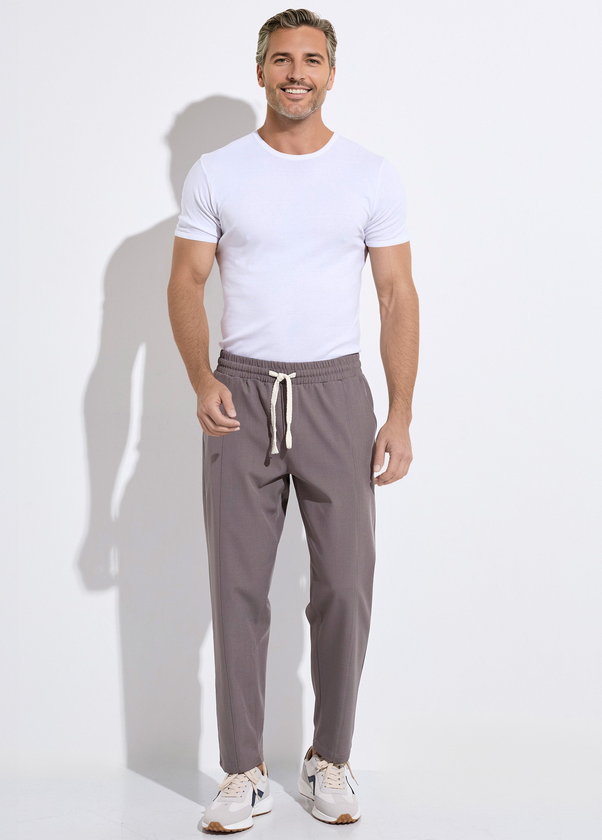 Pantalon sportswear en maille, élastiqué Homme Gris MENMP6611 SF1