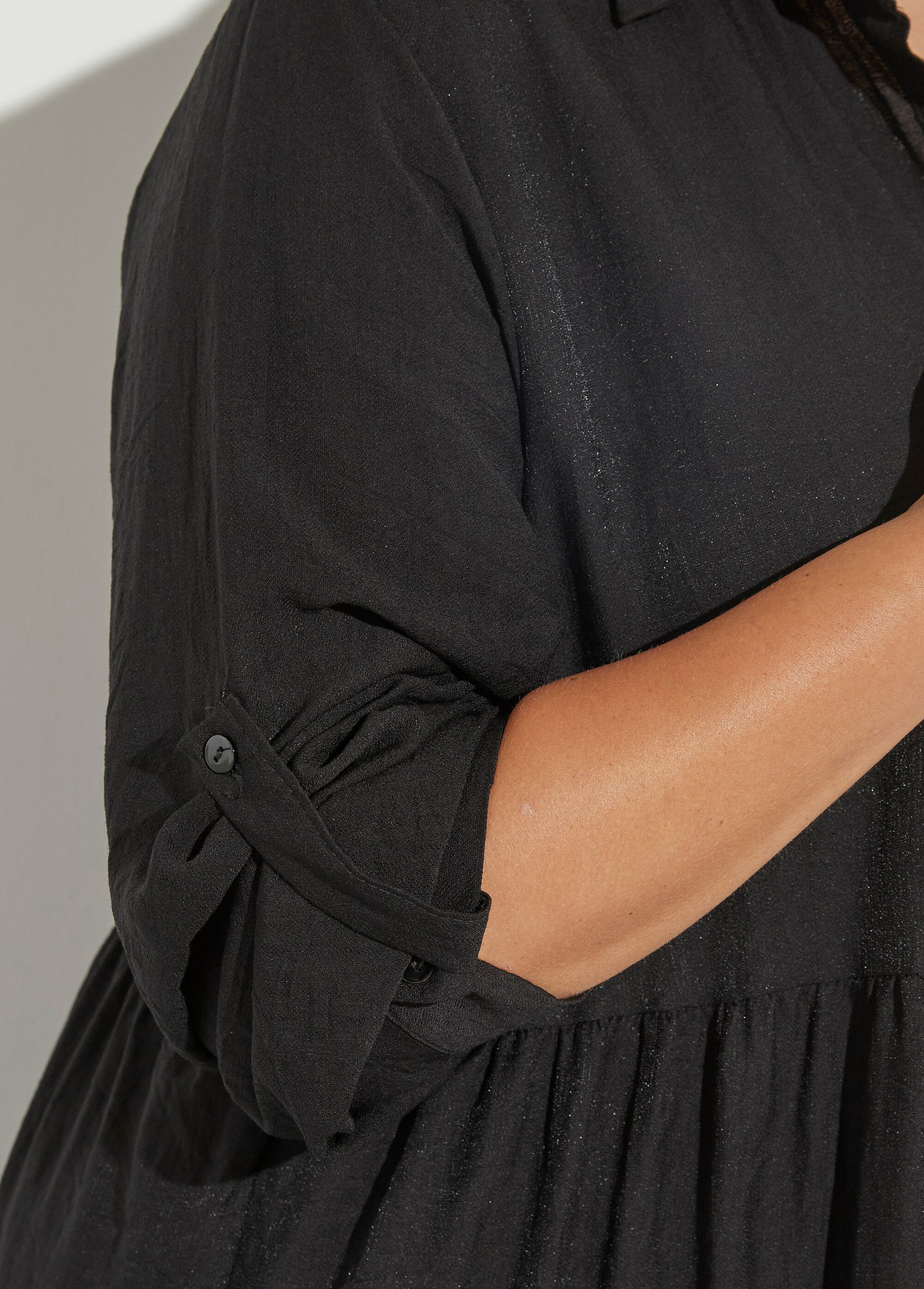Robe chemisier volantée, inspiration folk Femme Grande Taille Noir CHY-R543-2 DE2