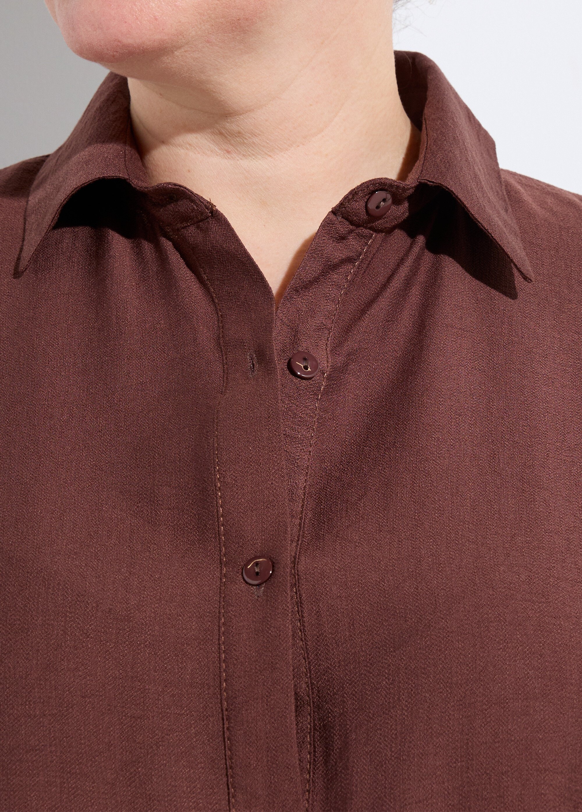 Robe chemisier volantée, inspiration folk Femme Grande Taille Marron CHY-R543-2 DE1