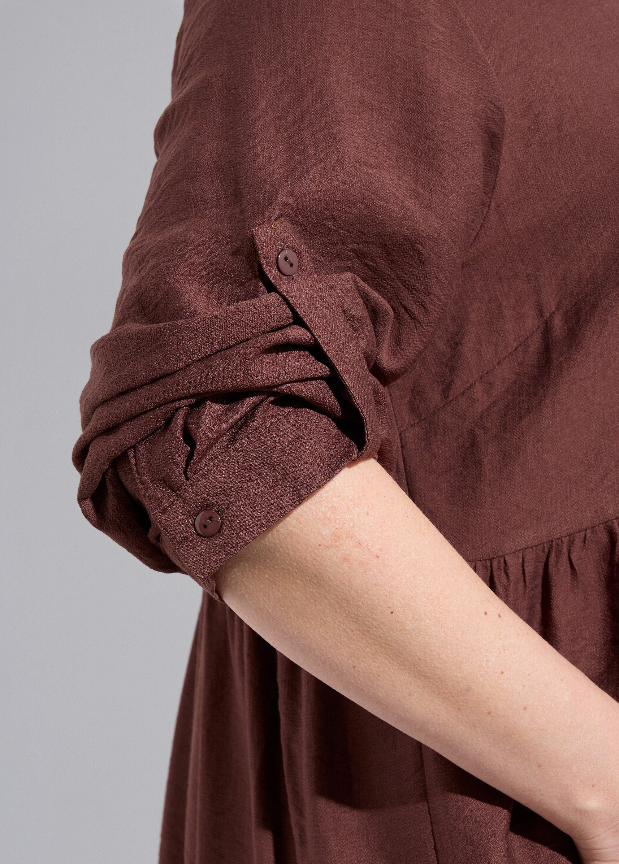 Robe chemisier volantée, inspiration folk Femme Grande Taille Marron CHY-R543-2 DE2