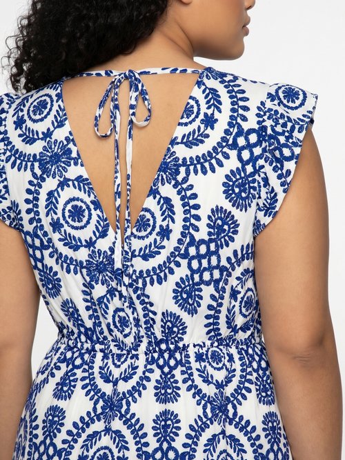 Robe courte cache cœur, volants épaules Femme Grande Taille Bleu MA-438-2076 DE2