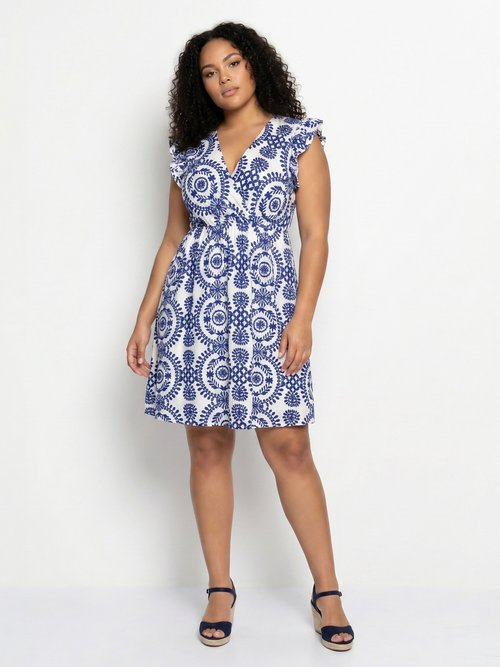 Robe courte cache cœur, volants épaules Femme Grande Taille Bleu MA-438-2076 FA1