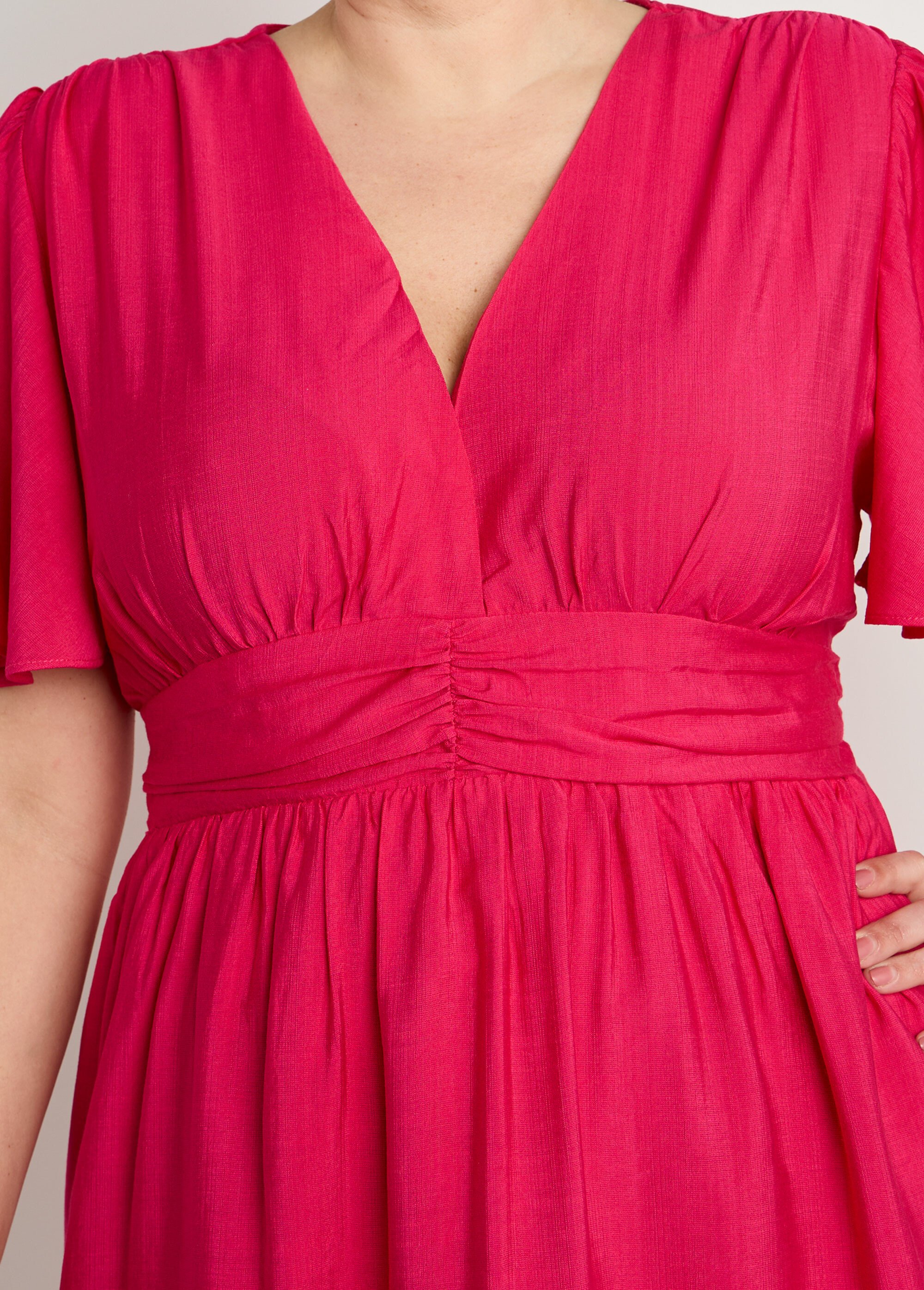 Robe courte taille empire, manches kimono Femme Grande Taille Rose MAE-1163-5-1539 DE1