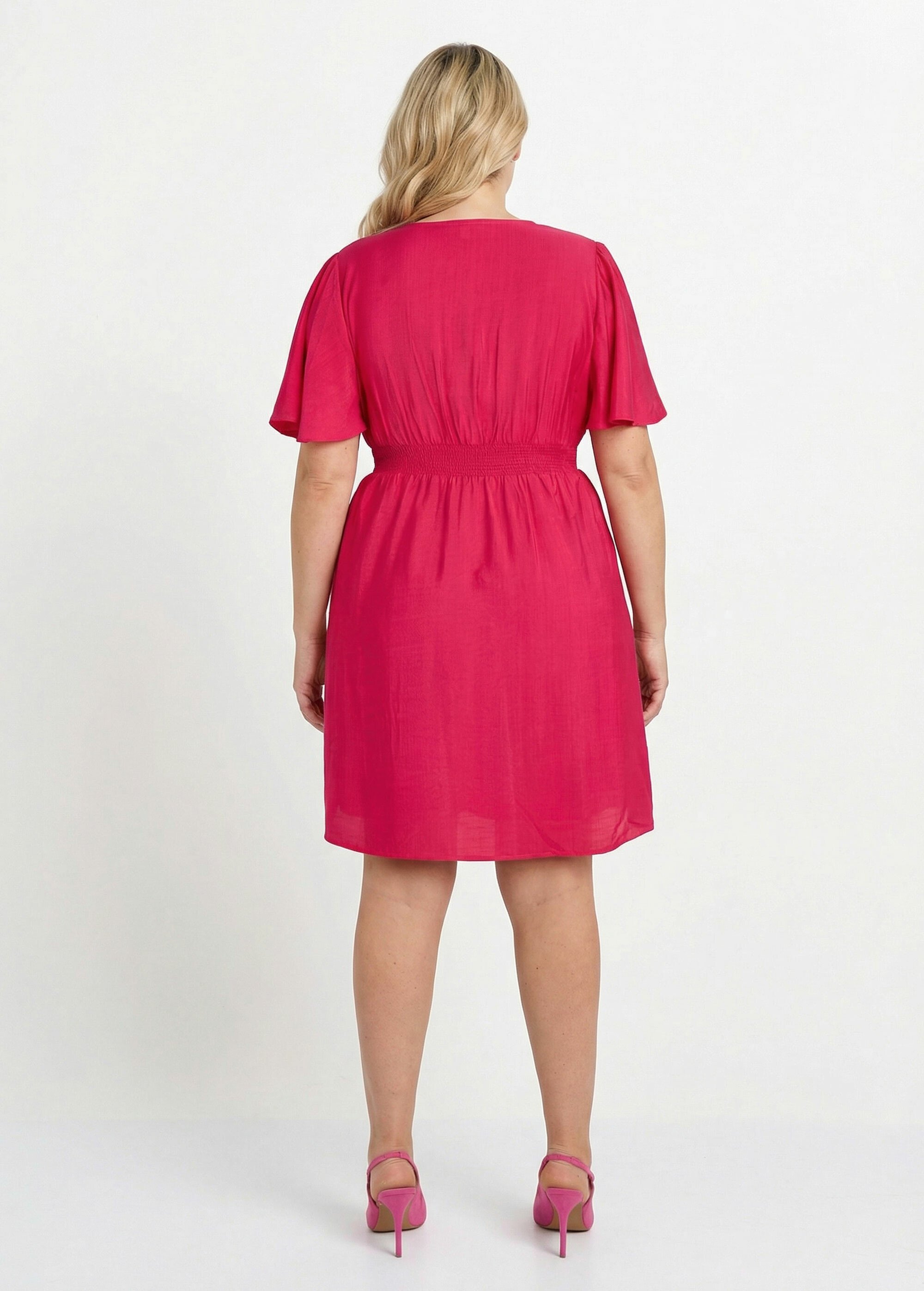 Robe courte taille empire, manches kimono Femme Grande Taille Rose MAE-1163-5-1539 DO1