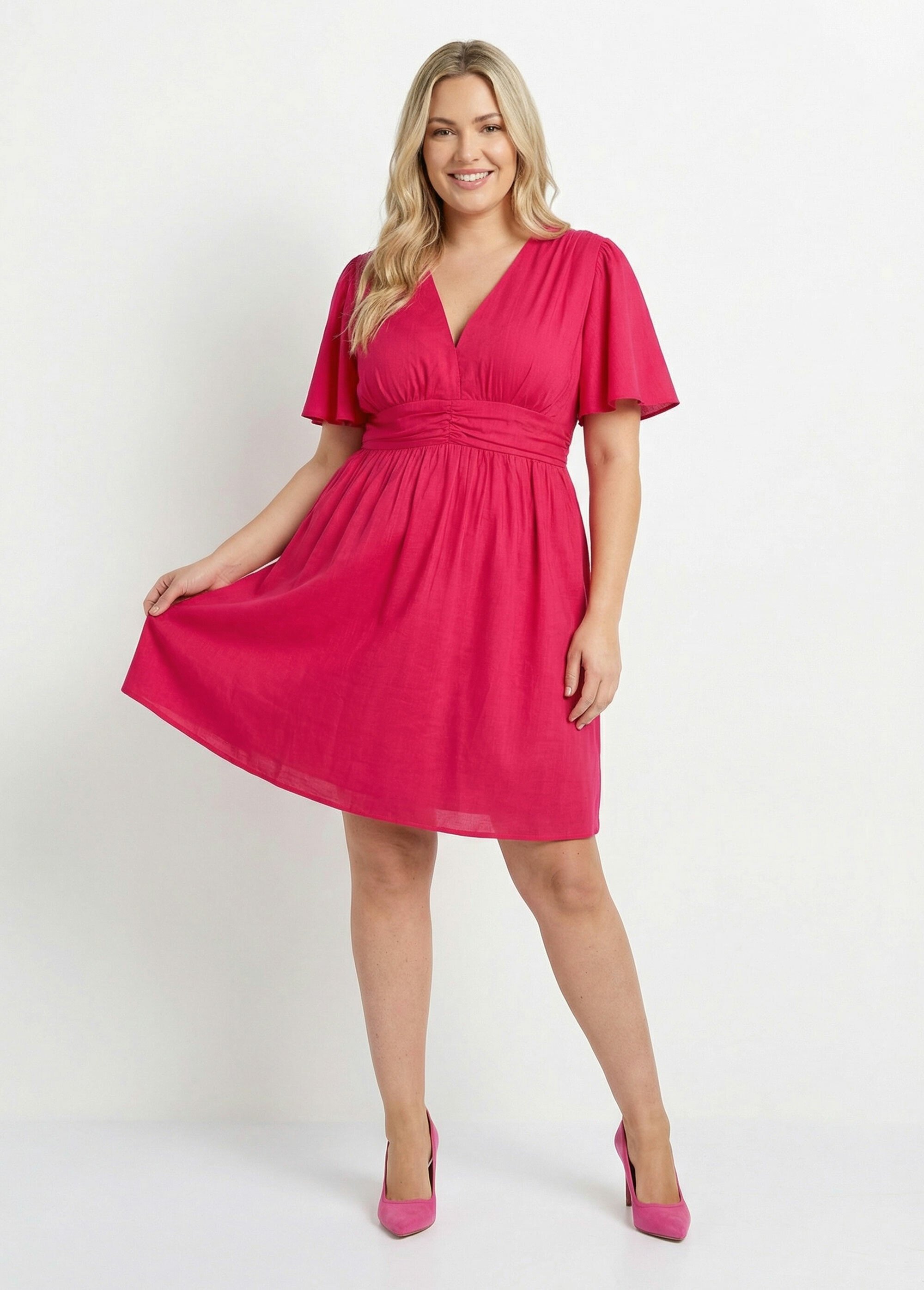 Robe courte taille empire, manches kimono Femme Grande Taille Rose MAE-1163-5-1539 MV1