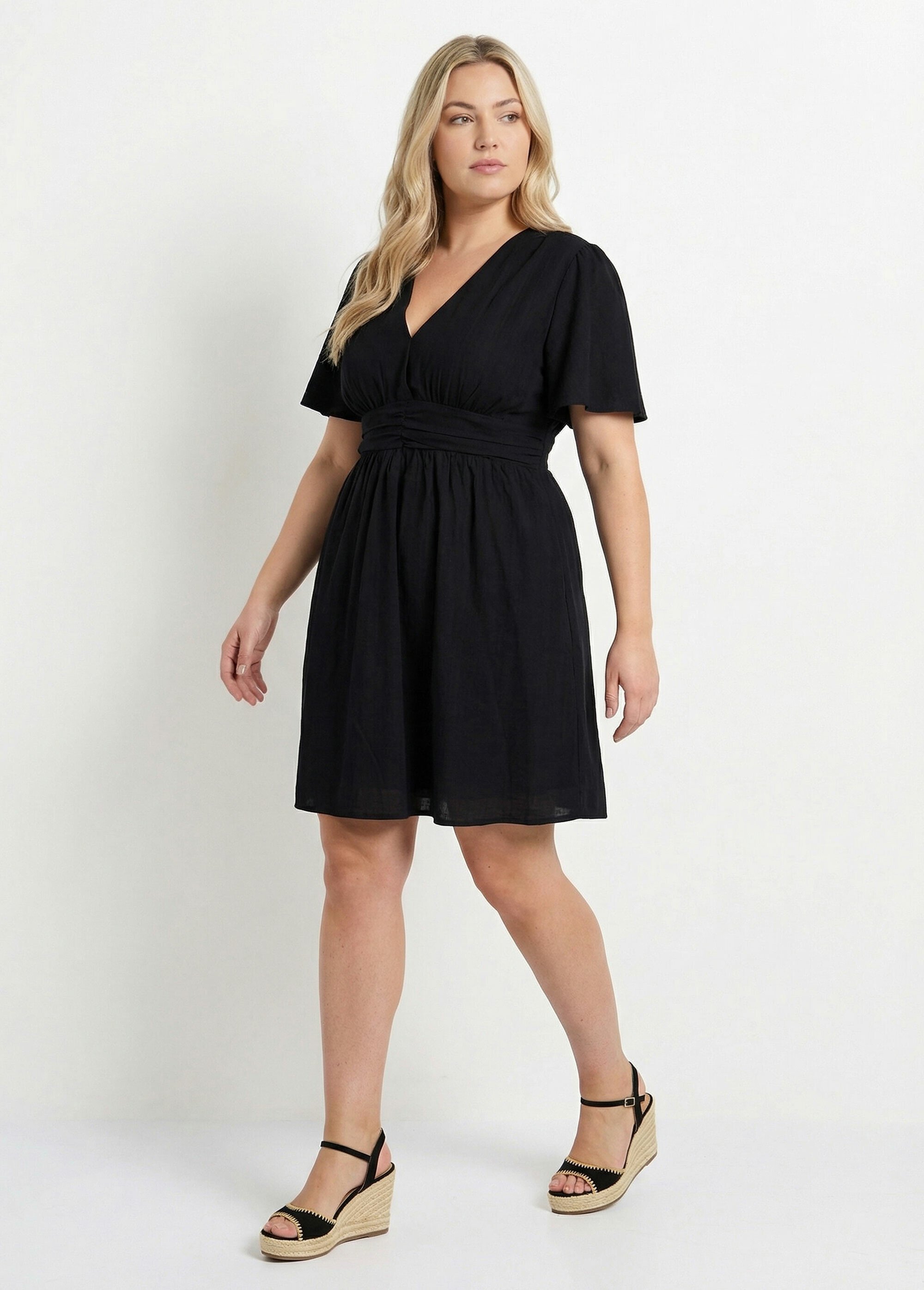 Robe courte taille empire, manches kimono Femme Grande Taille Noir MAE-1163-5-1539 FA1