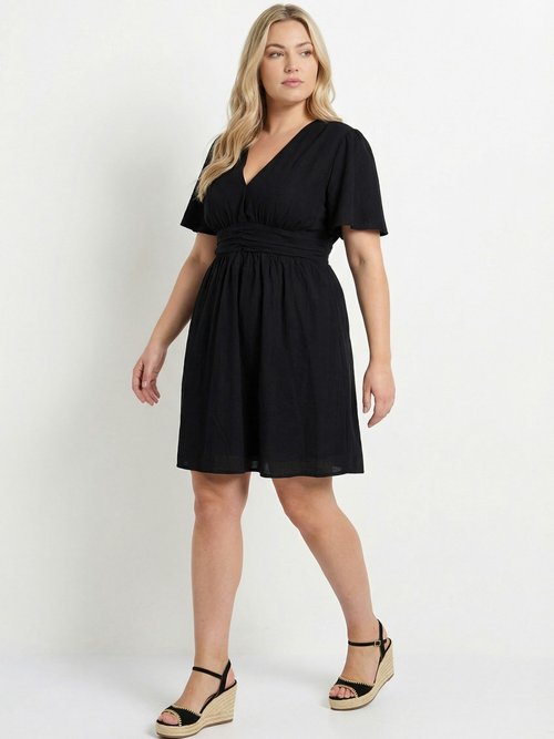 Robe courte taille empire, manches kimono Femme Grande Taille Noir MAE-1163-5-1539 FA1