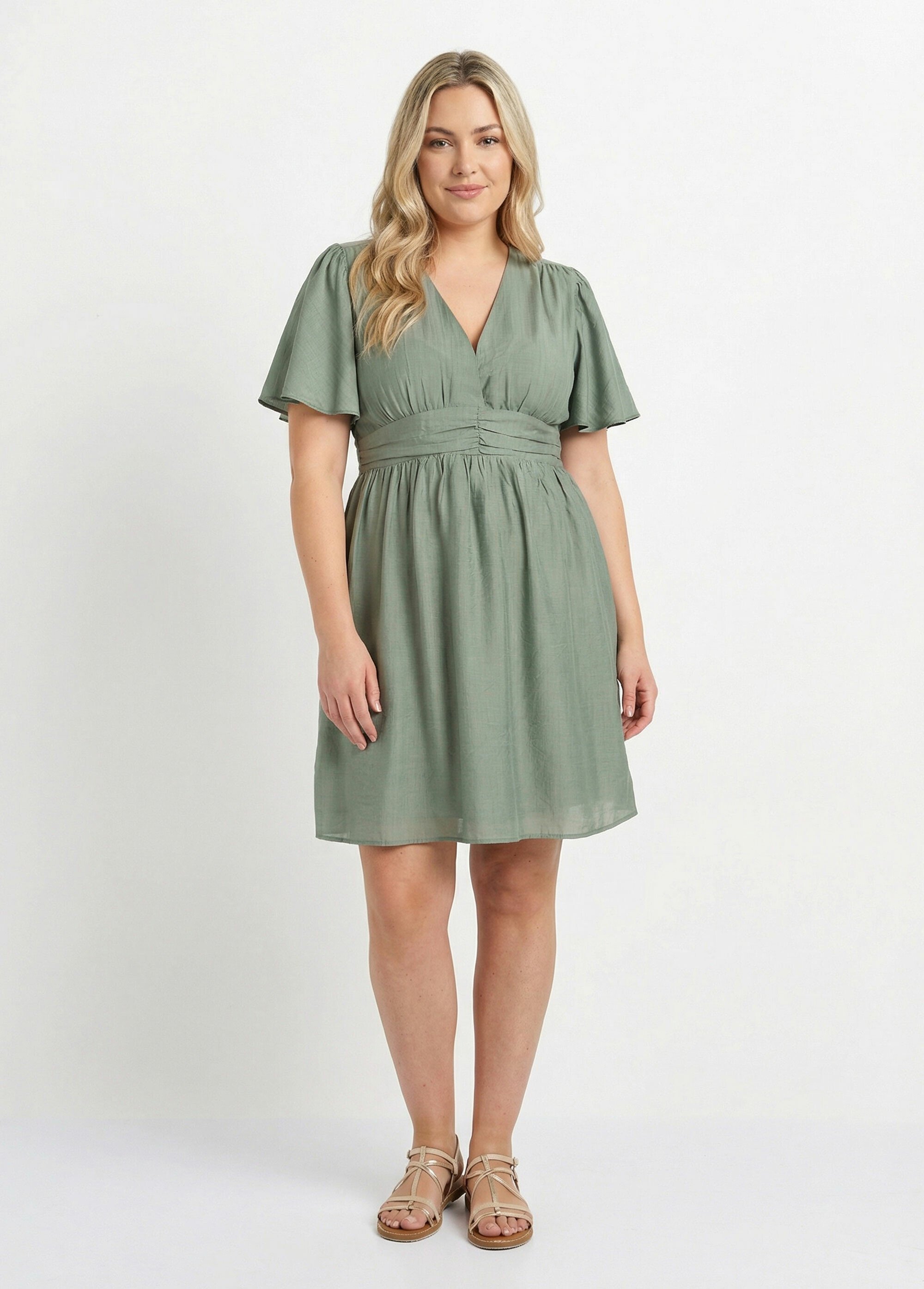 Robe courte taille empire, manches kimono Femme Grande Taille Vert MAE-1163-5-1539 FA1
