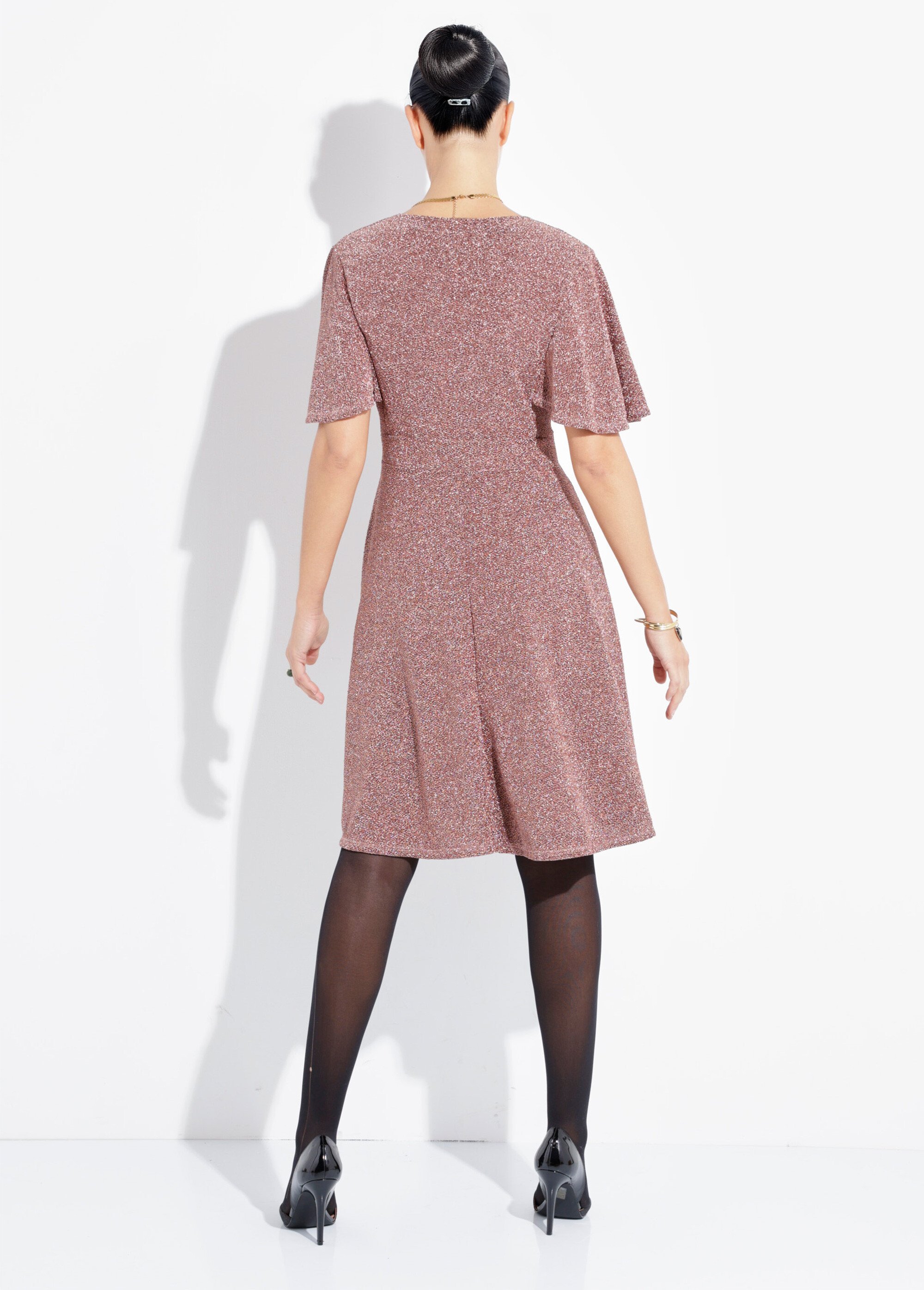 Robe évasée col V maille métallisée Femme Orange FI-HOLIMOUS DO1