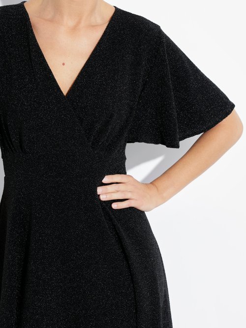 Robe évasée col V maille métallisée Femme Noir FI-HOLIMOUS DE1