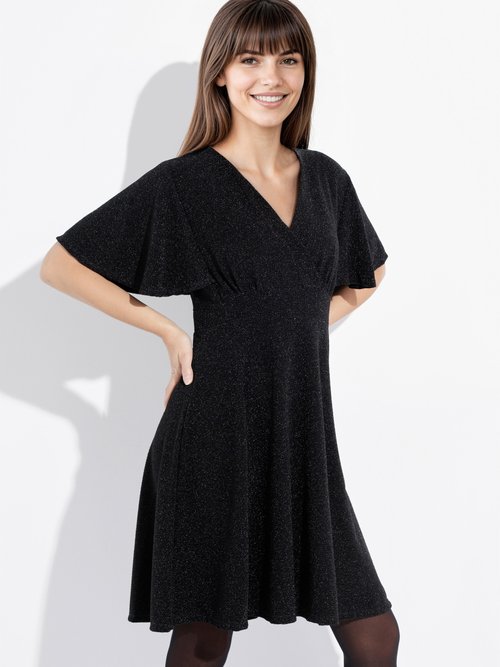 Robe évasée col V maille métallisée Femme Noir FI-HOLIMOUS MV1