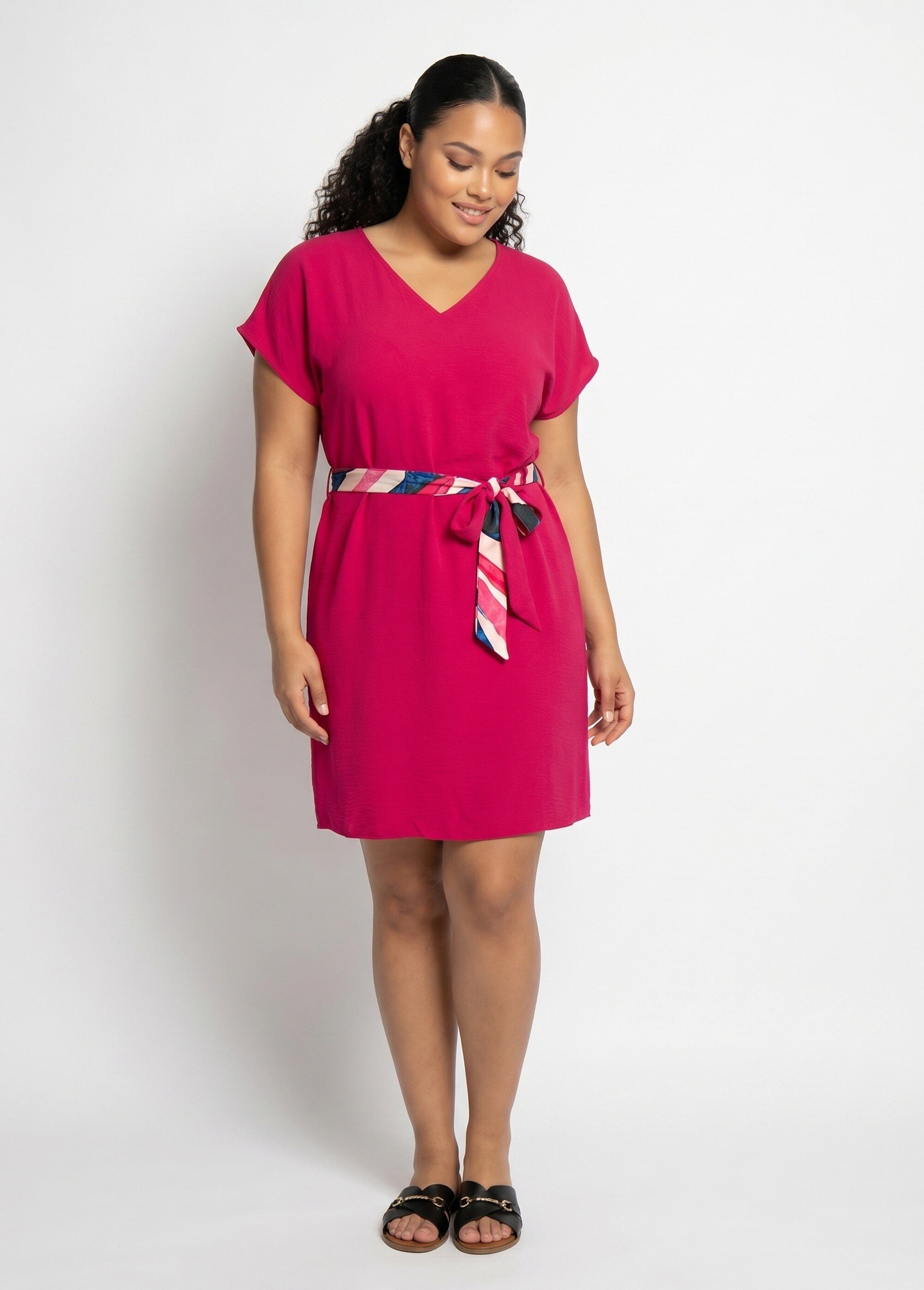 Robe housse courte, ceinture fantaisie Femme Grande Taille Rose MA-M135-123DP FA1