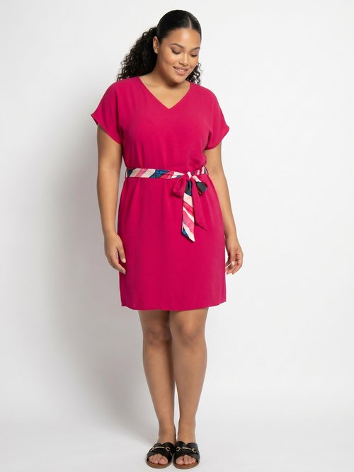 Robe housse courte, ceinture fantaisie Femme Grande Taille Rose MA-M135-123DP FA1