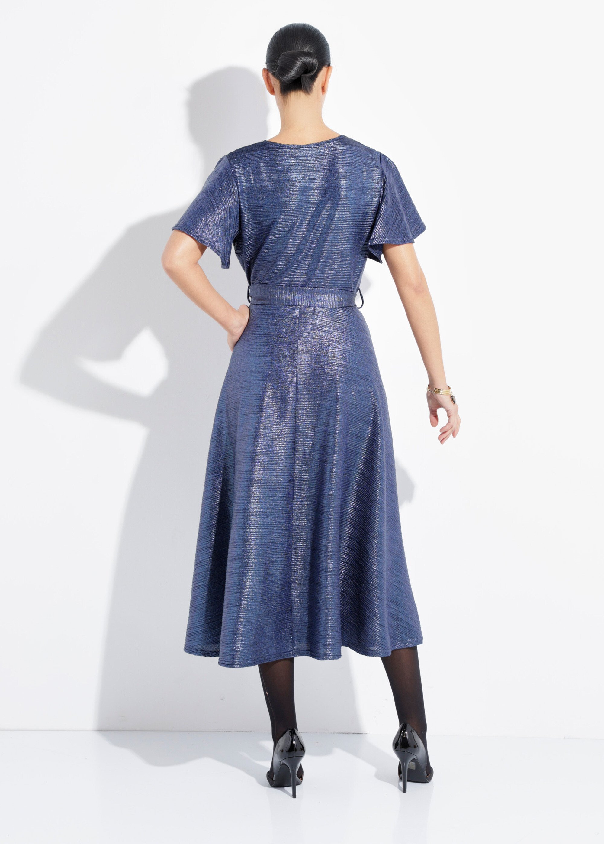 Robe longue brillante, manches papillon Femme Bleu FI-ROBENILAM DO1